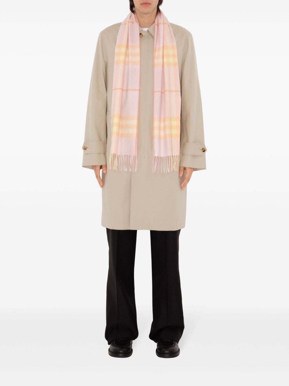 checked cashmere fringe scarf - 4
