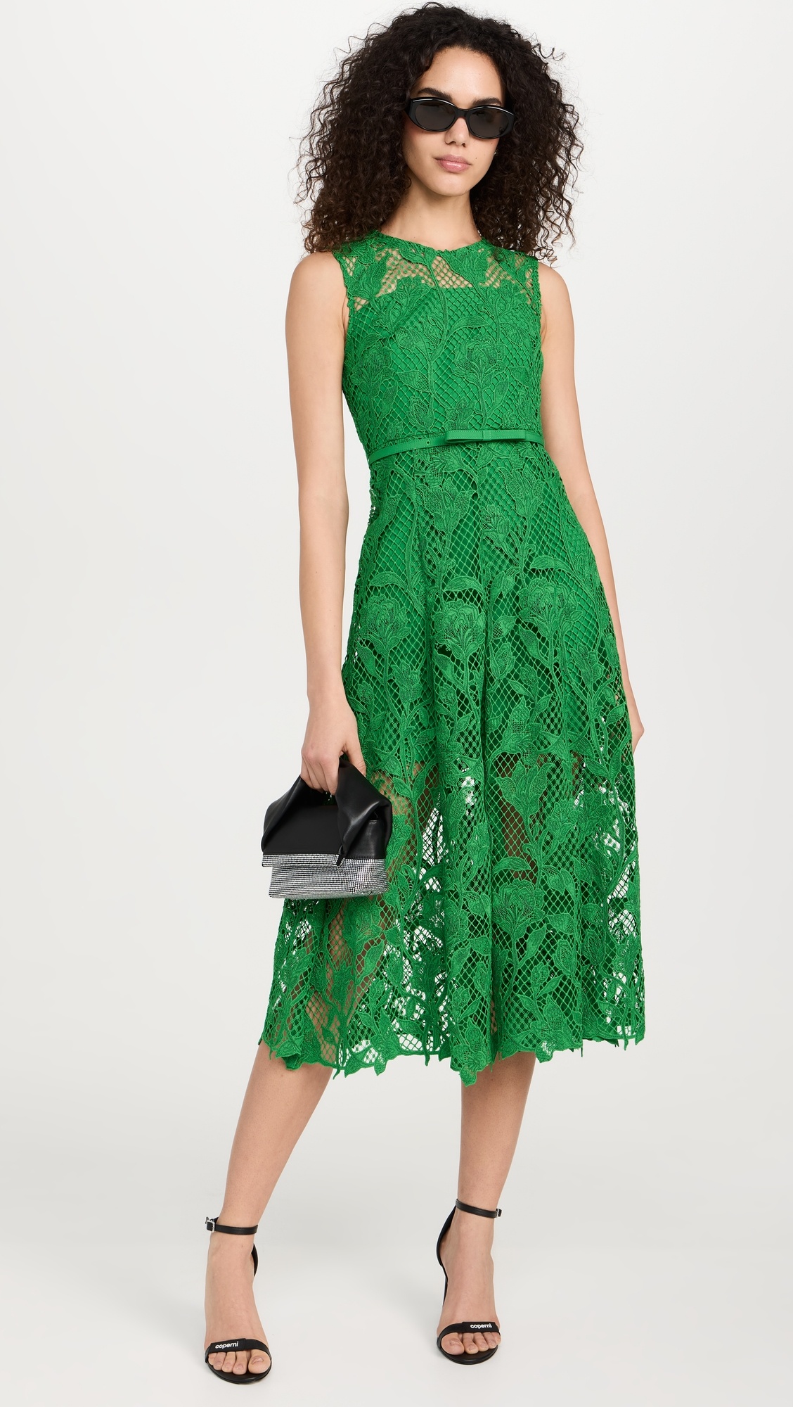 Green Lace Sleeveless Midi Dress - 4