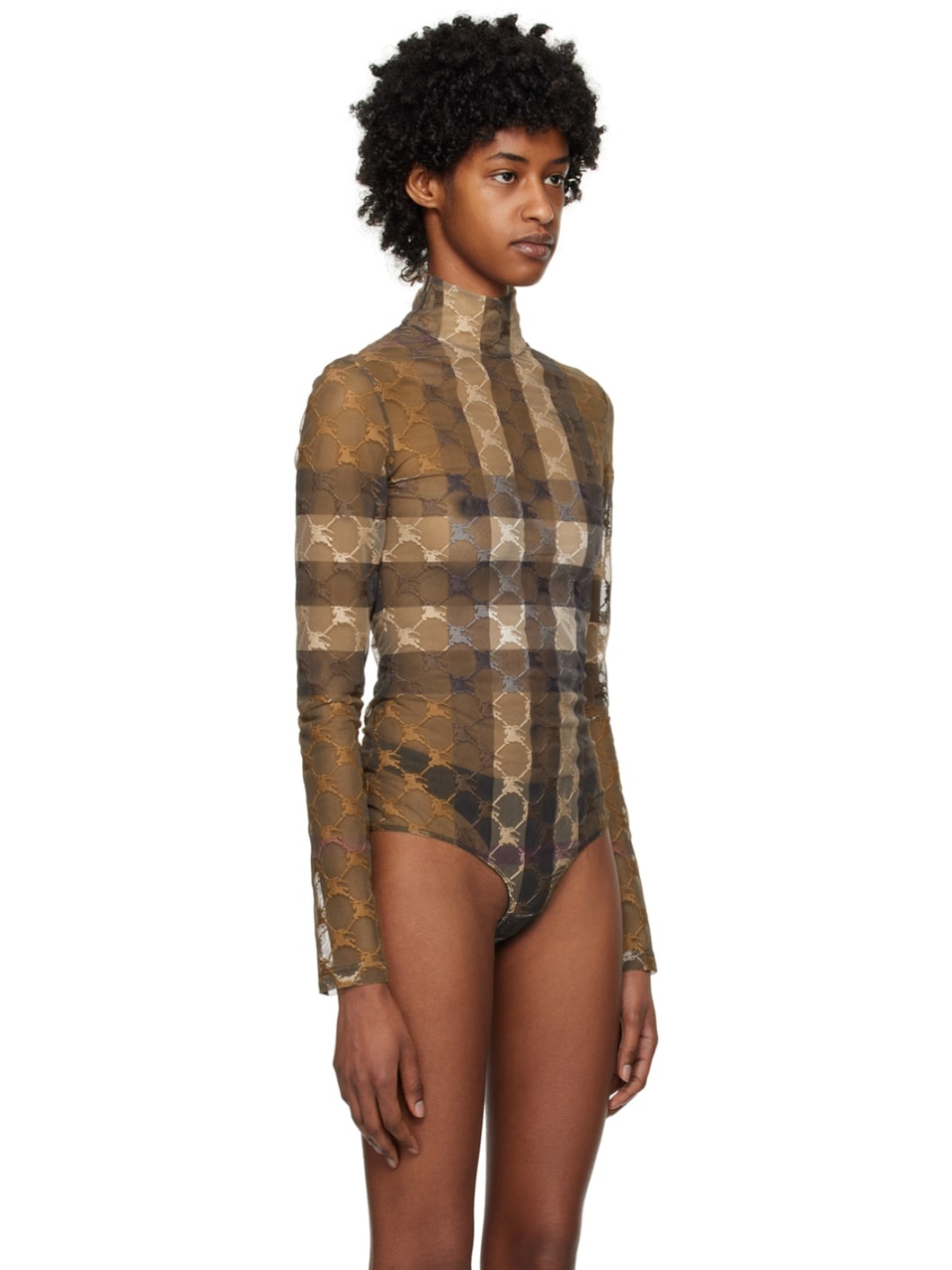 Brown EKD Check Bodysuit - 4