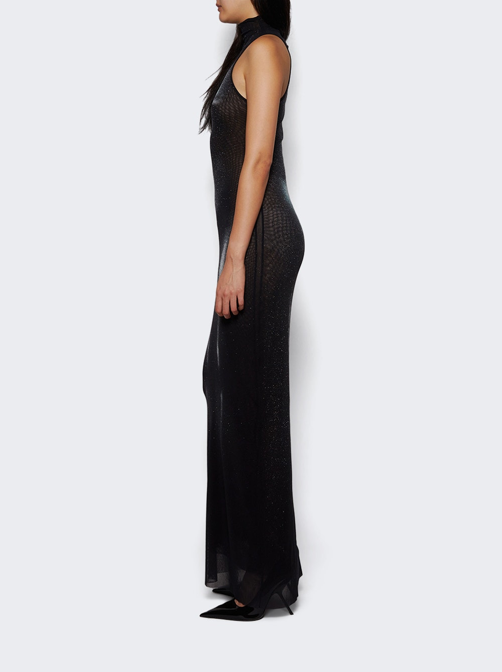 Printed Body Dust With Sparkles Spray Long Dress Black And Silver - 3