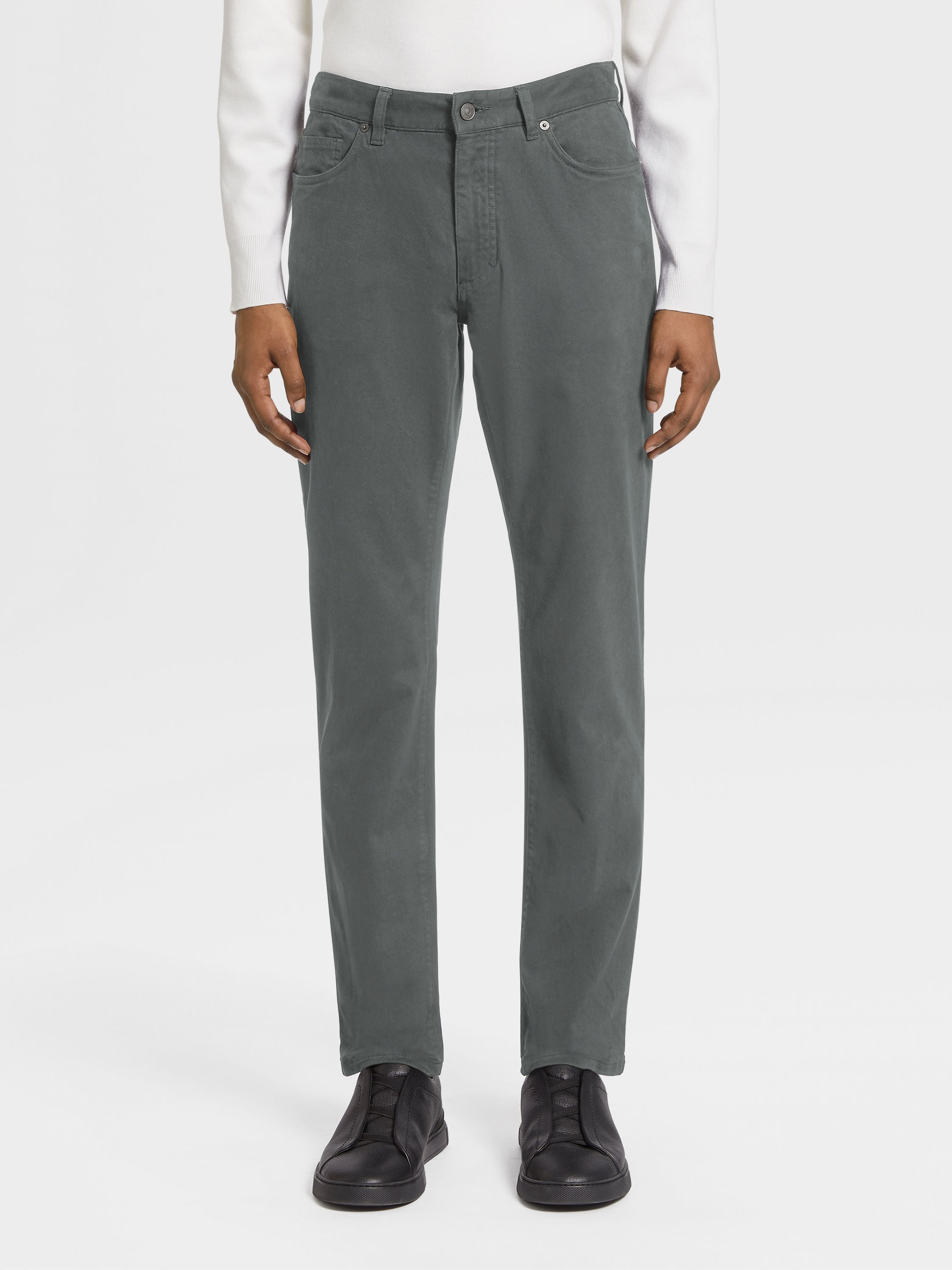 LIGHT GREY STRETCH COTTON ROCCIA JEANS - 2