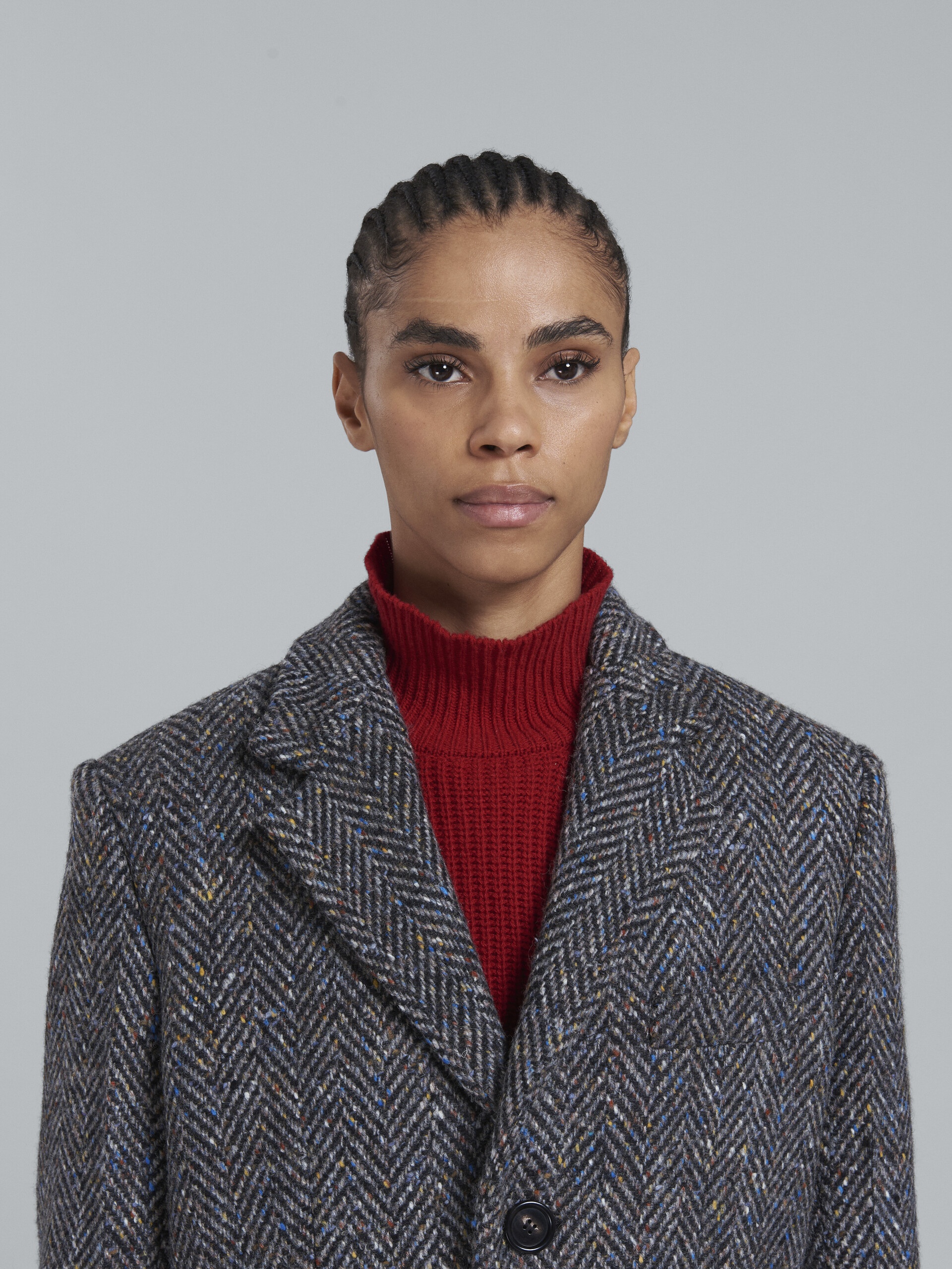 GREY CHEVRON WOOL THREE-BUTTON BLAZER - 4