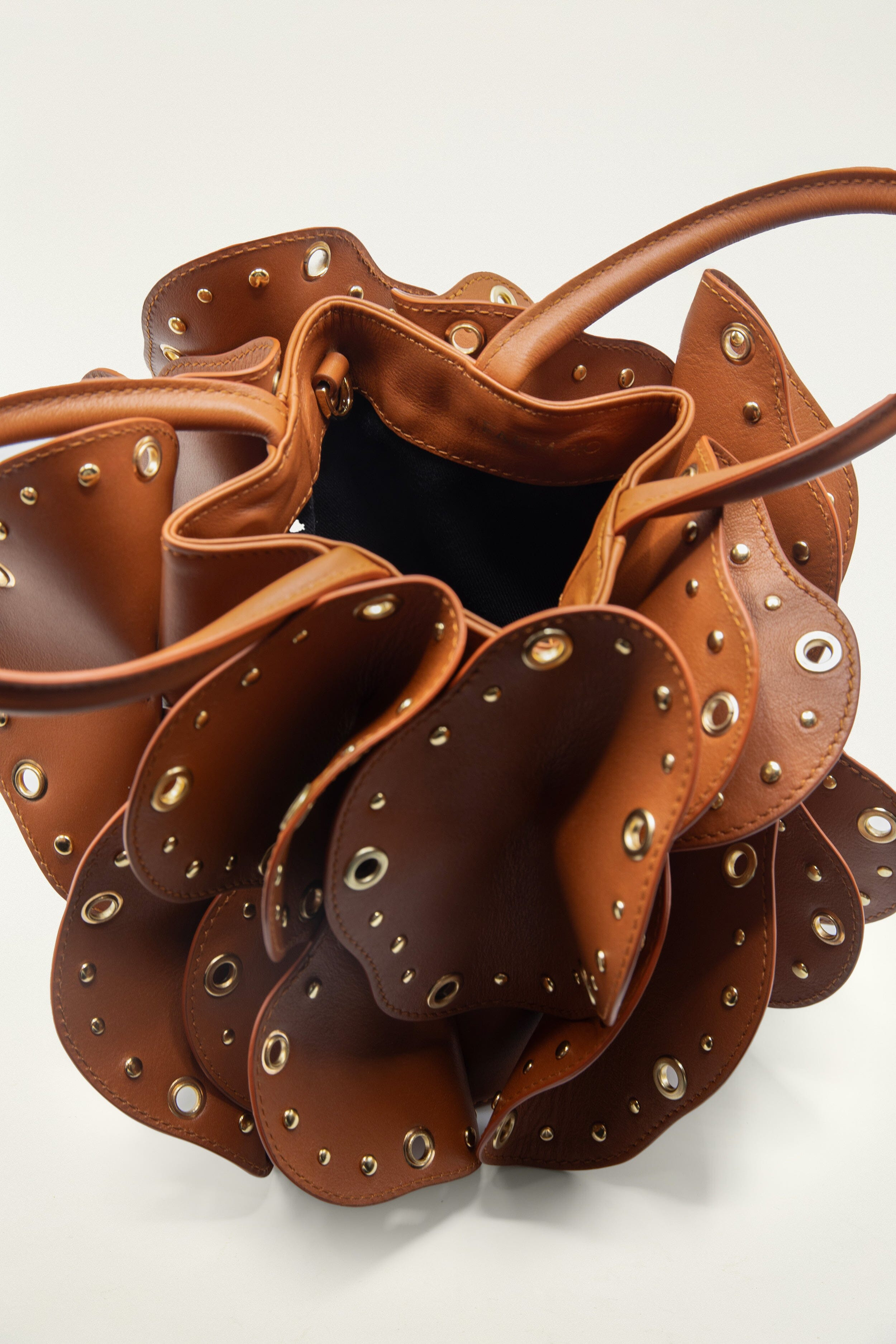 Brown Leather Studded Flower Bag - 3