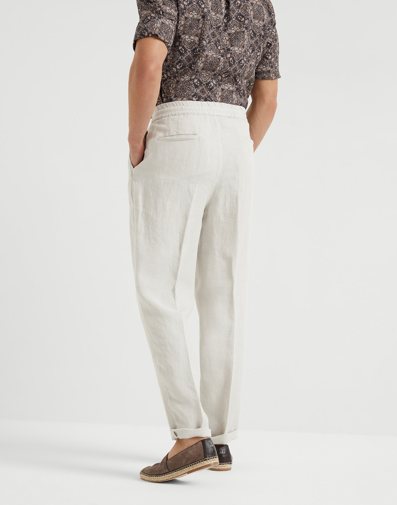 Brunello Cucinelli Garment-dyed leisure fit trousers in linen gabardine with drawstring and double pleats outlook