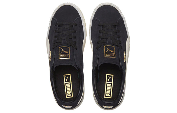 (WMNS) PUMA Suede Platform Black/White/Gold Board Shoes 365621-03 - 4