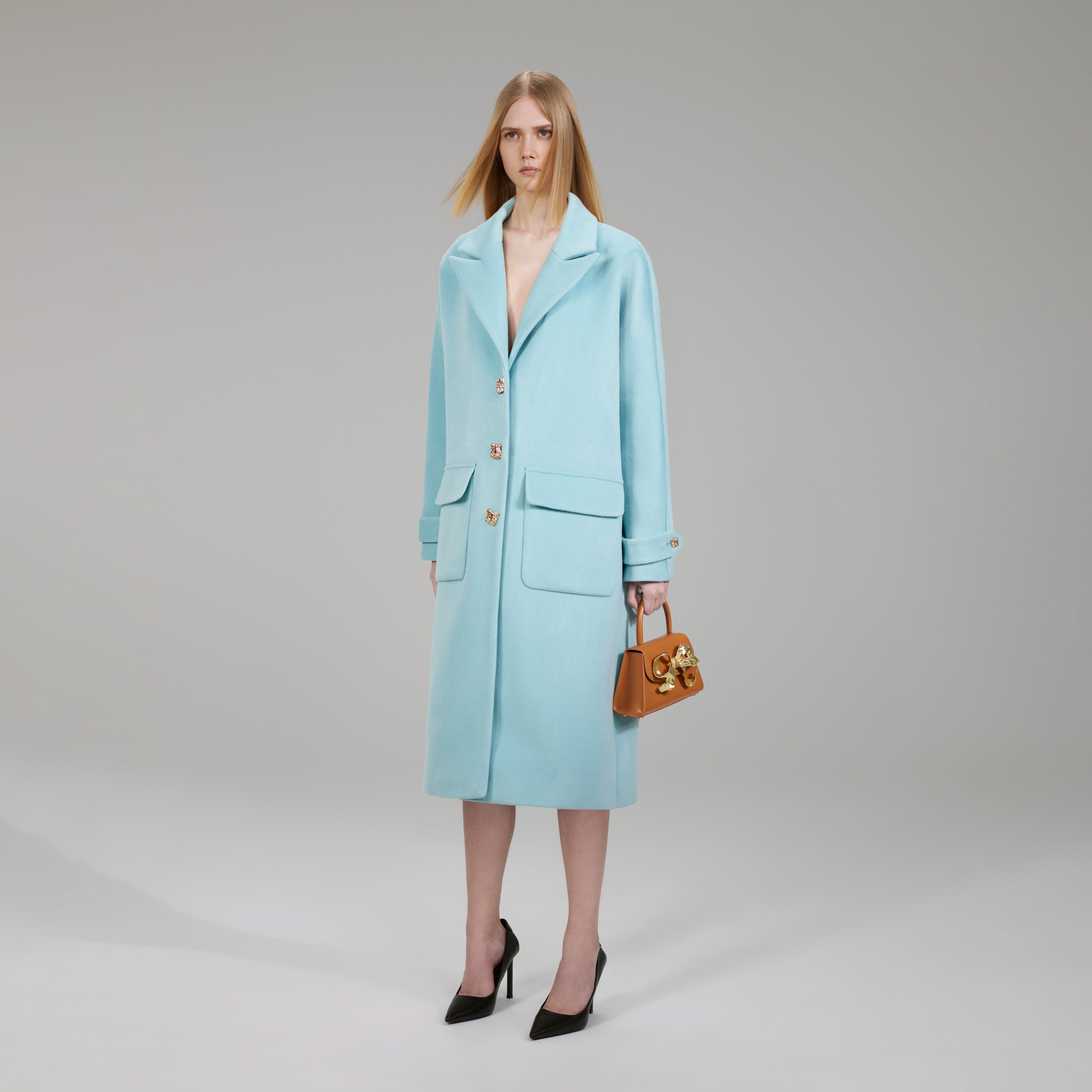 Light Blue Wool Coat - 2