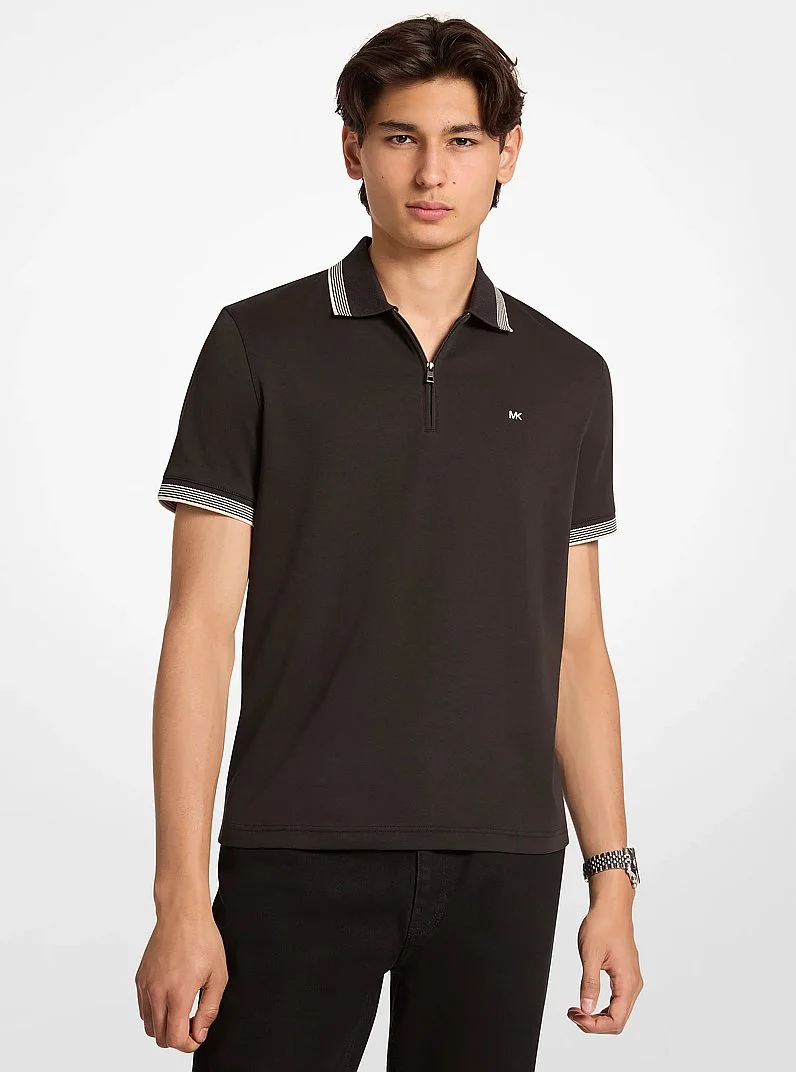 Cotton Zip-Up Polo Shirt - 1