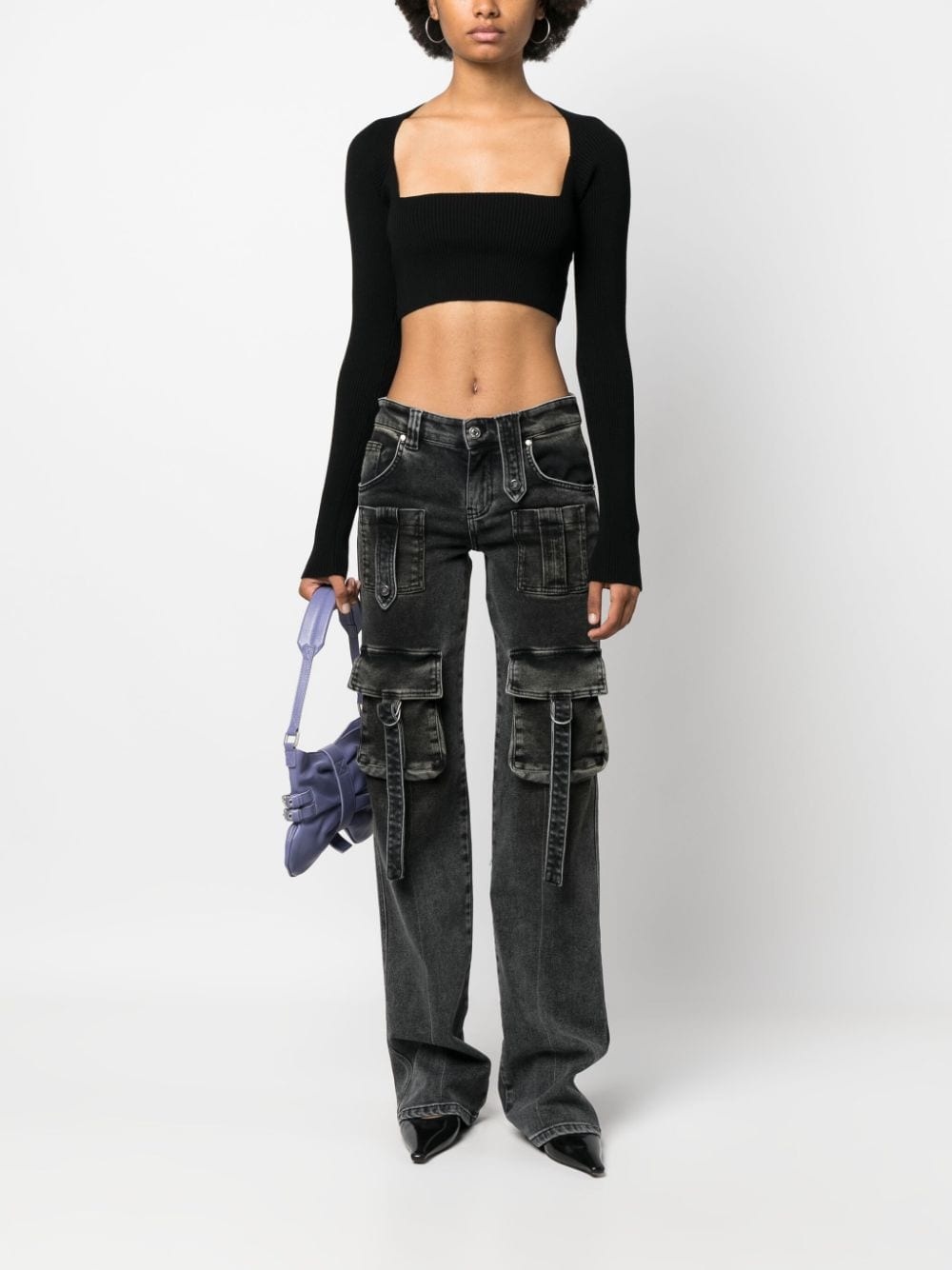 strap-detail low-rise cargo trousers - 2