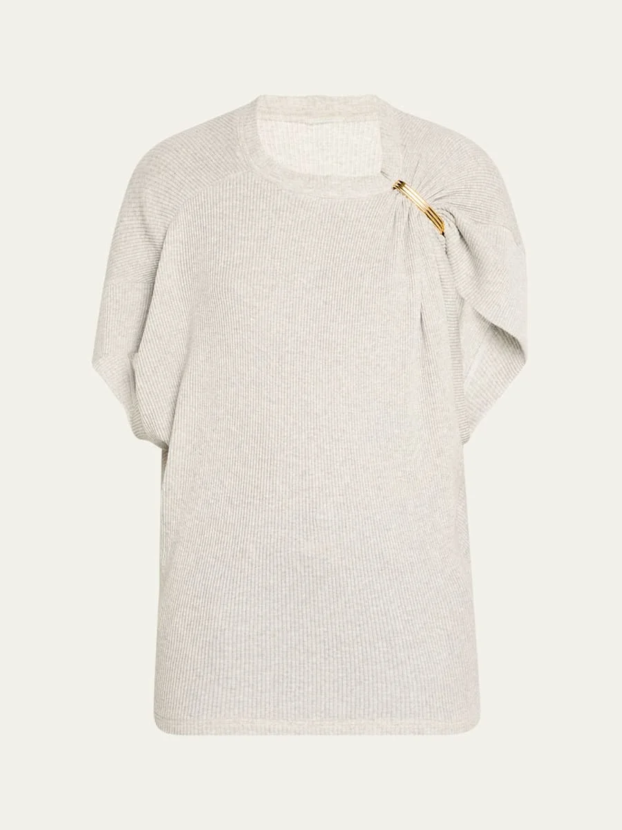 The Faye Asymmetric T-Shirt with Shoulder Hardware - 1