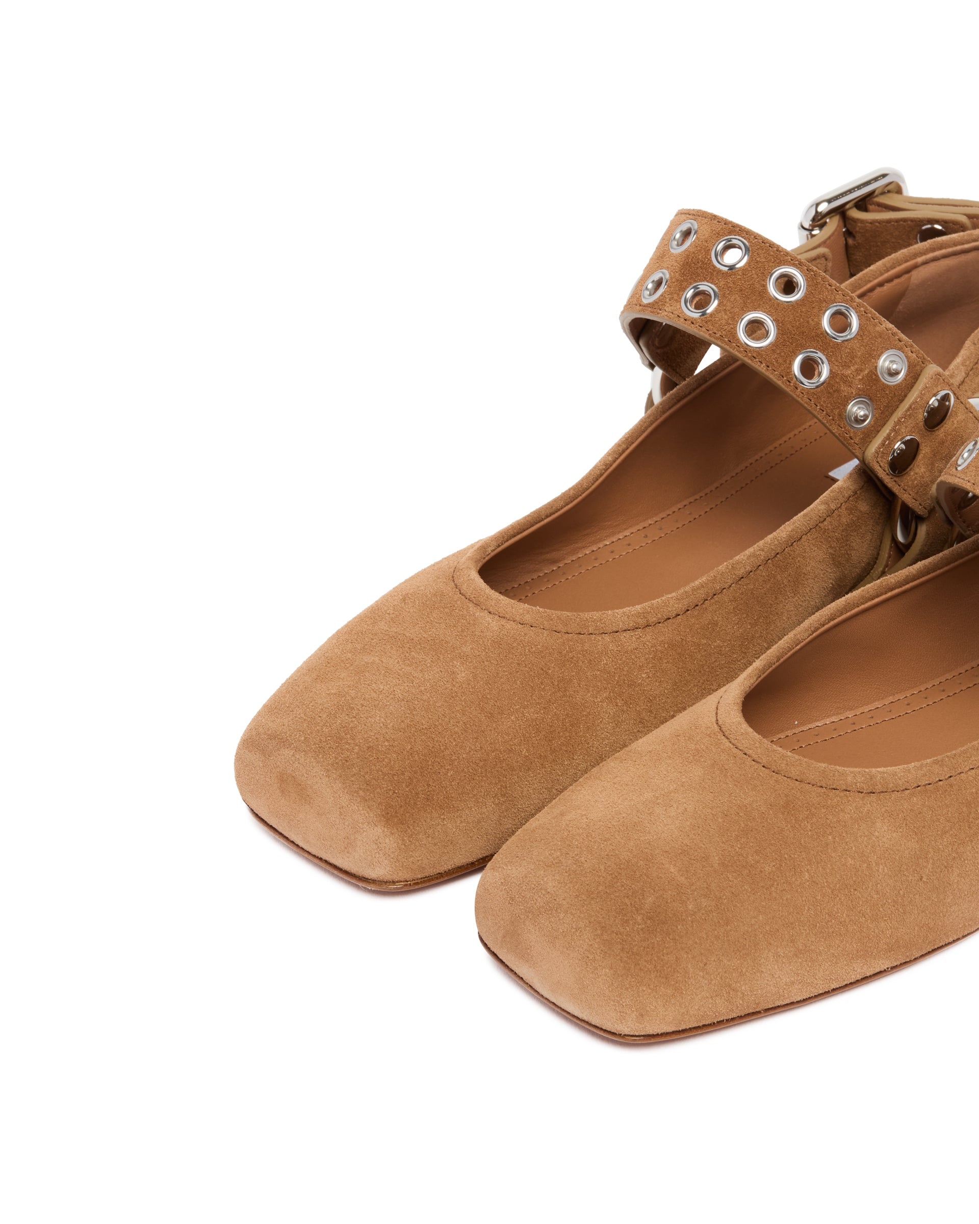 Beige Suede Flat Biker Ballet Flats - 6