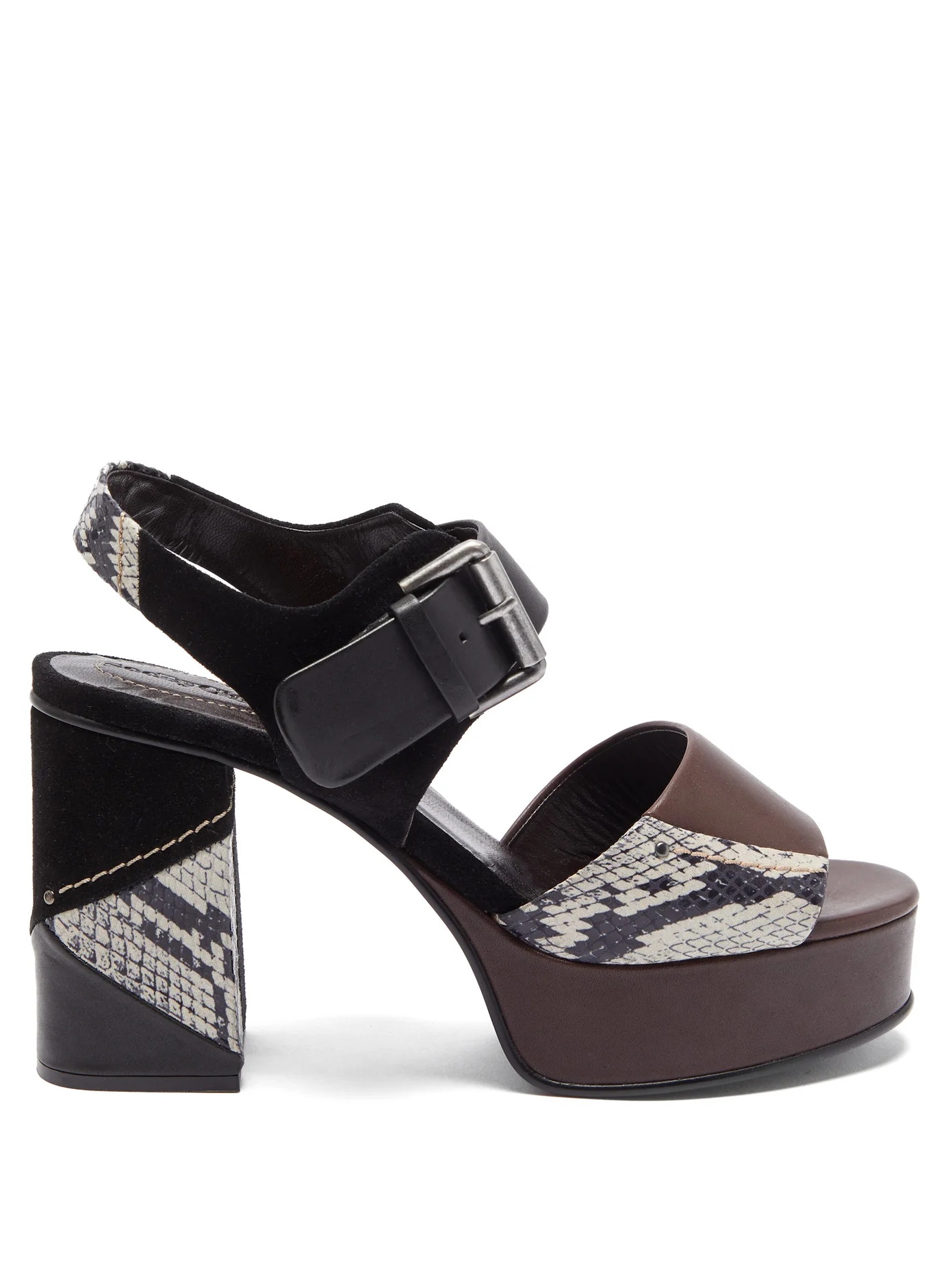 Panelled leather and suede platform sandals - 1