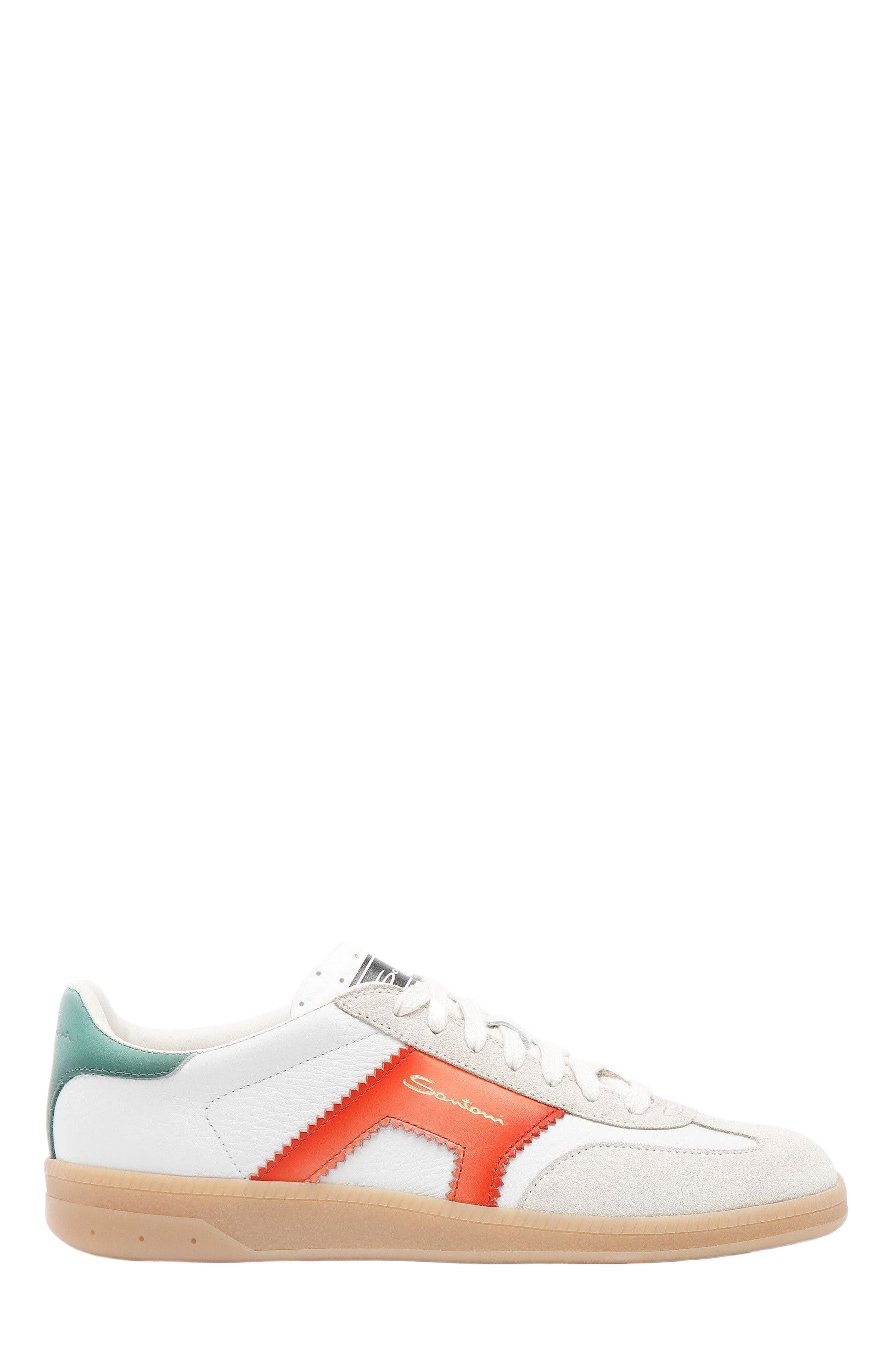 Santoni Women's leather and suede DBS Oly sneaker in White/Orange at Nordstrom - 6