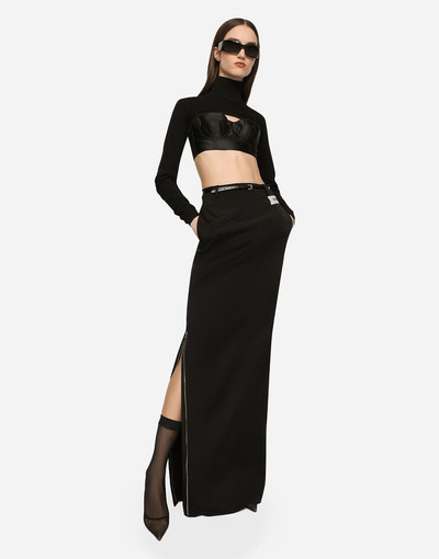 Dolce & Gabbana Long cady skirt with side zippers and slit outlook