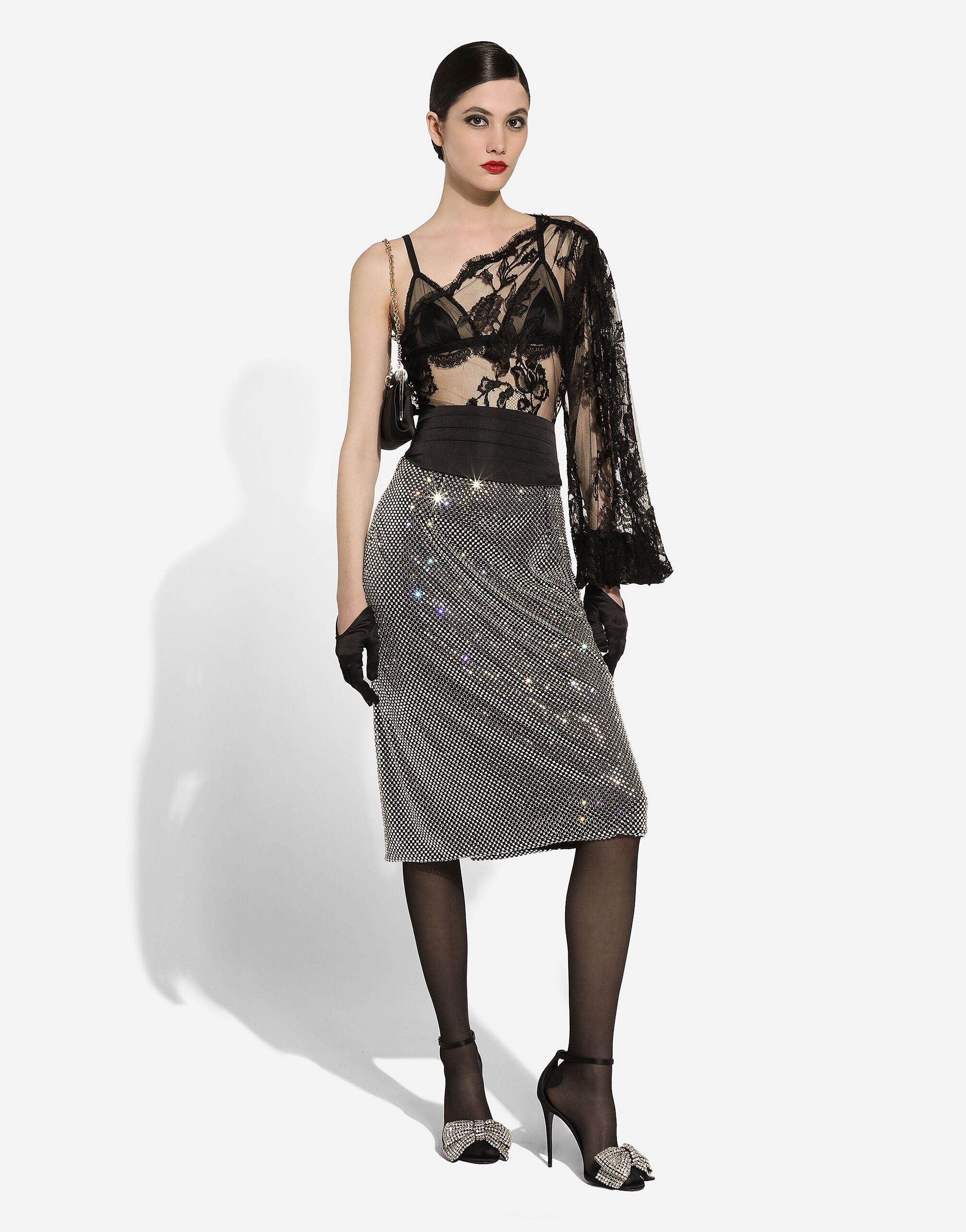 Calf-length crystal mesh skirt - 8