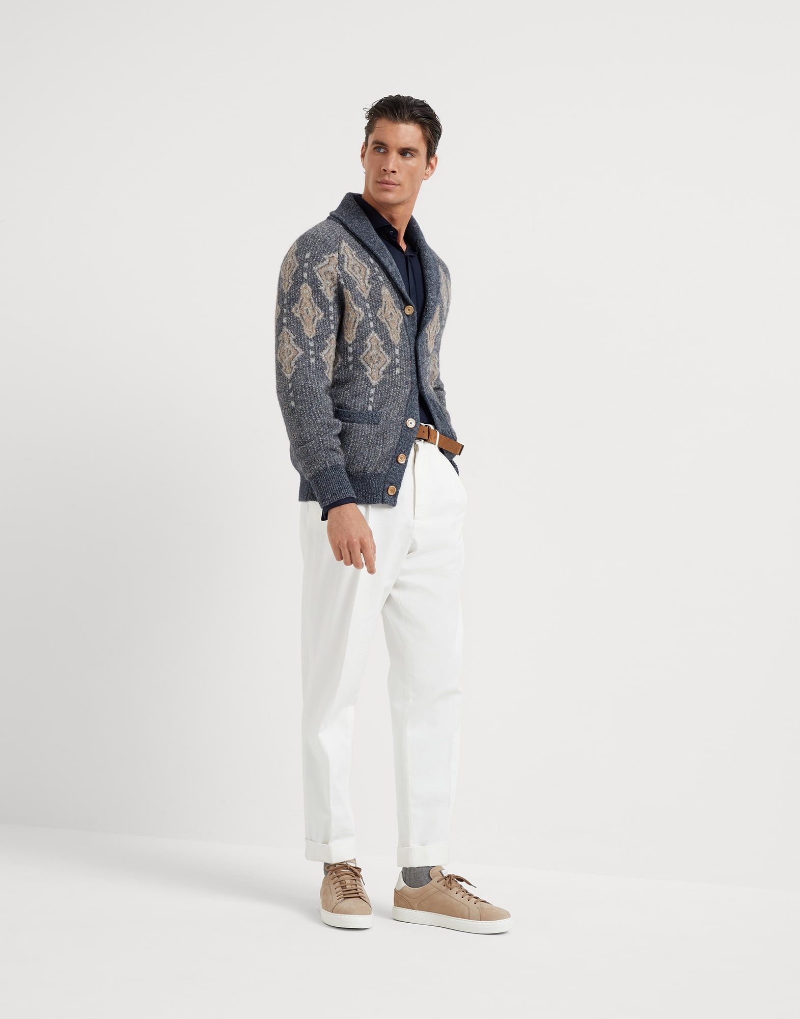 Silk and cotton lightweight jersey shirt with spead collar - 5