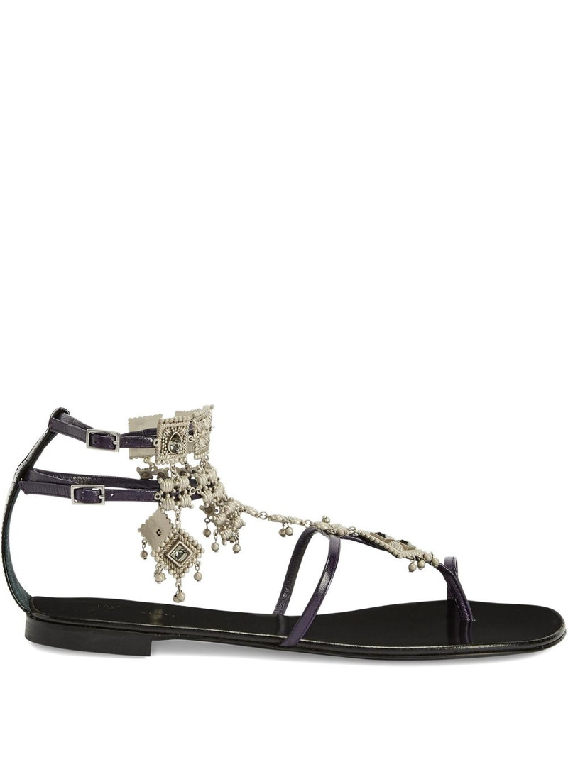Amira embellished leather flat sandals 1