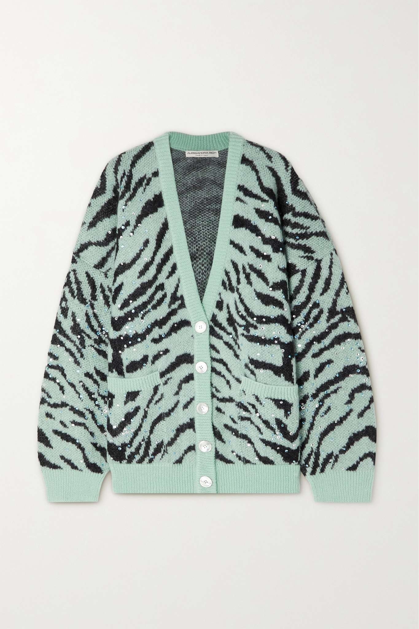 Embellished zebra-jacquard mohair-blend cardigan - 1