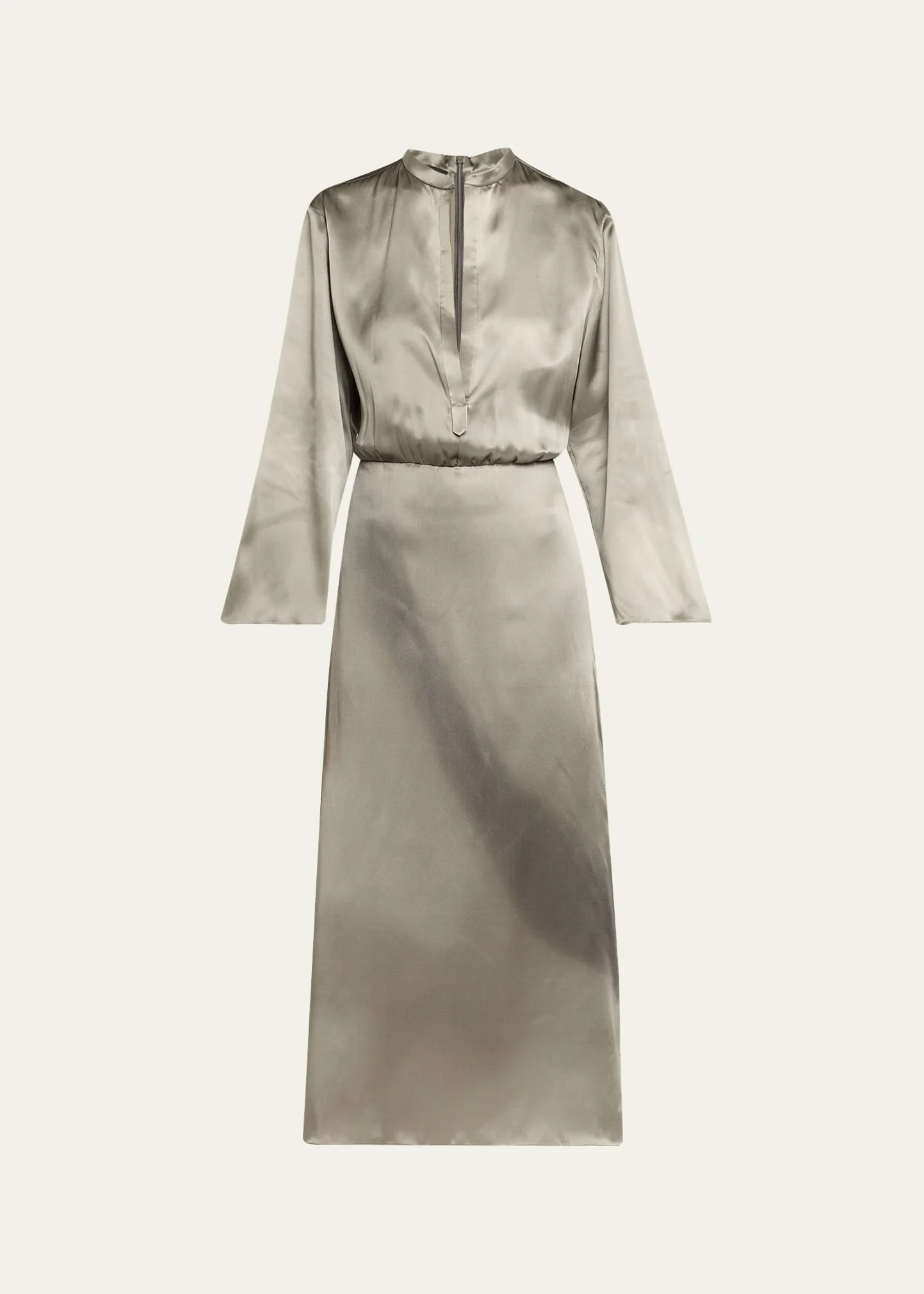 Ombre Print Silk Long-Sleeve Midi Dress - 1