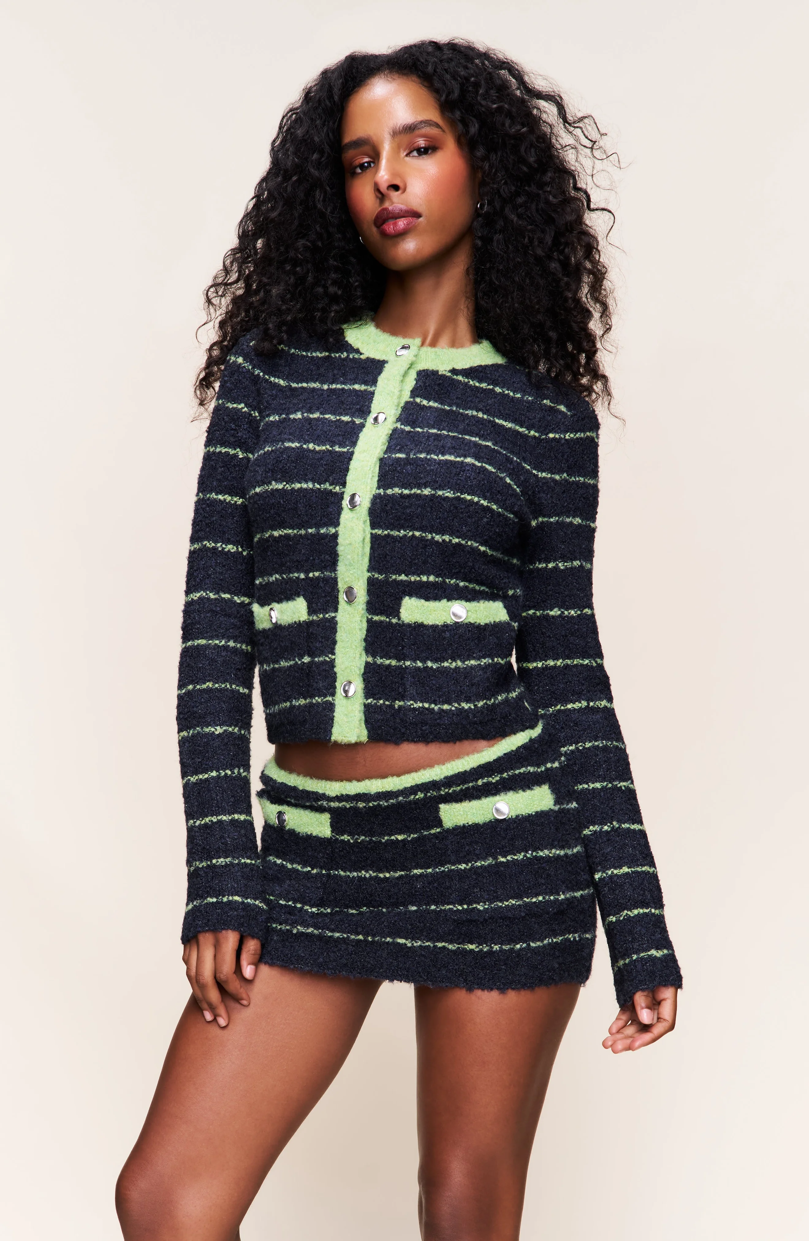 Guizio Carline Cardigan in Navy Green Stripe at Nordstrom - 1