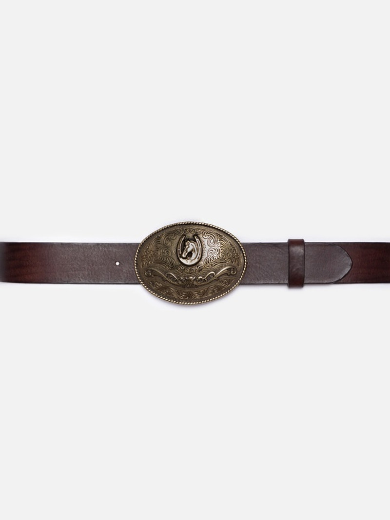 Western Buckle Belt Dark Brown 1