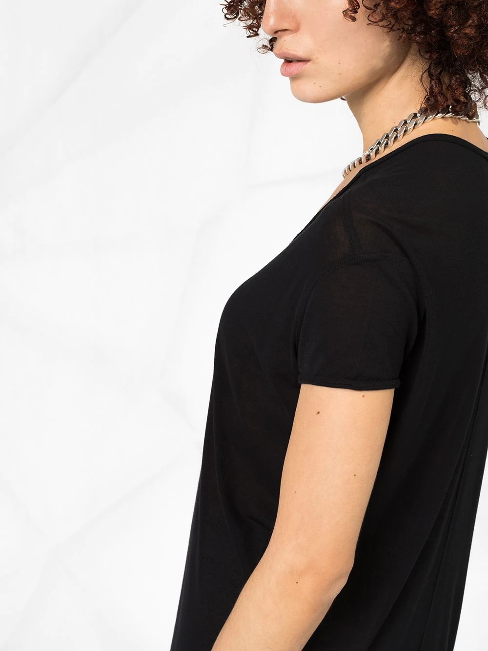 short sleeve asymmetric hem T-shirt - 3