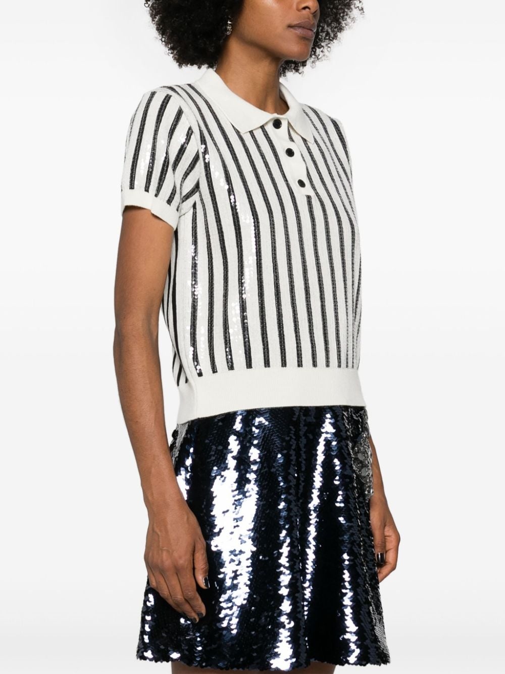sequin-embellished striped polo jumper - 3