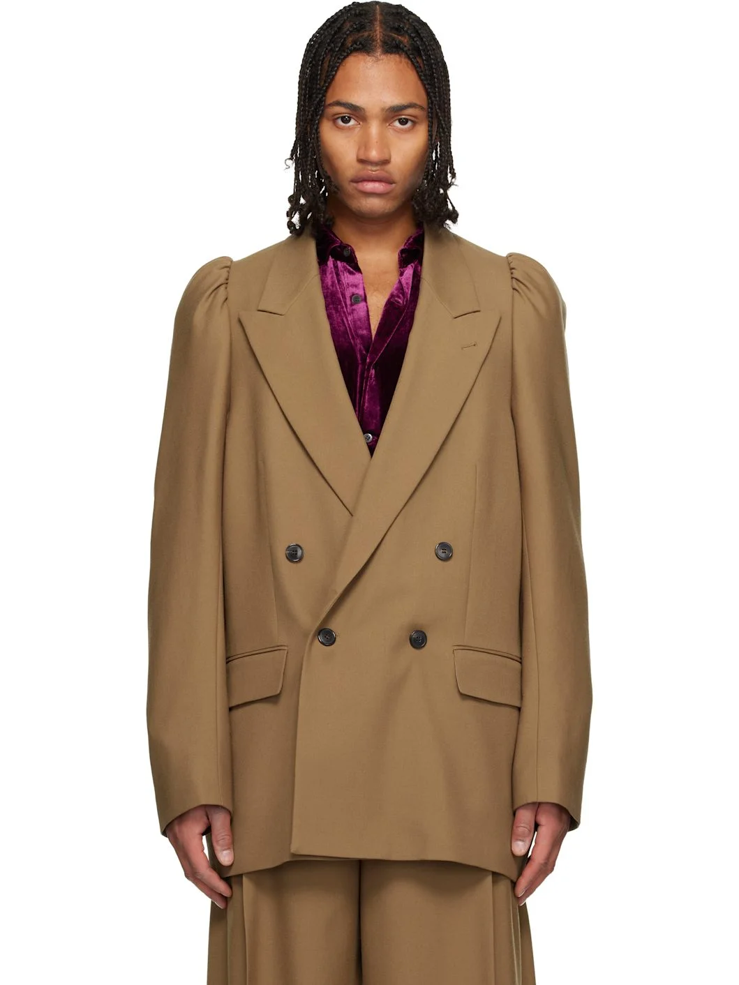 Brown Wool Twill Blazer - 1