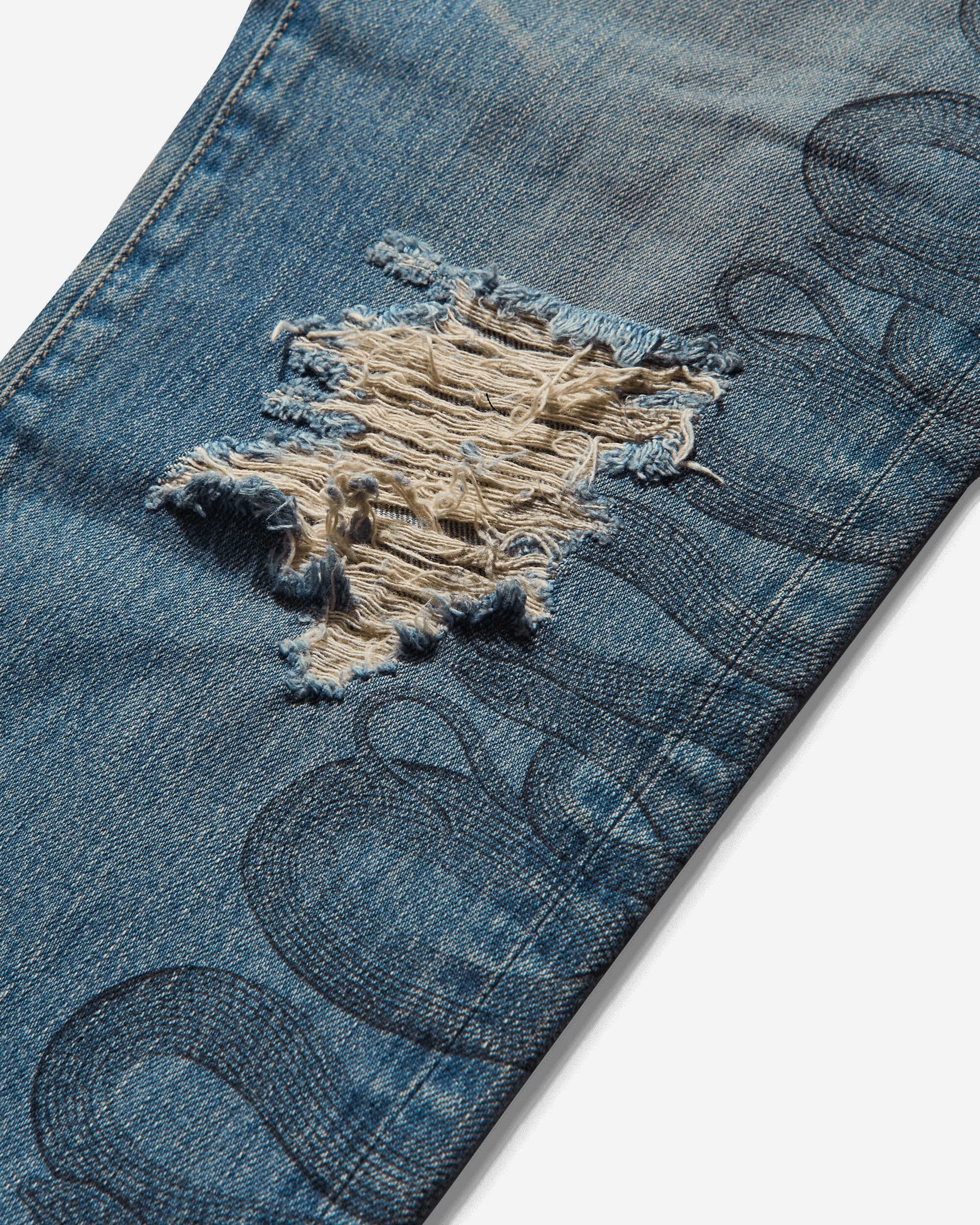 Women's Snake Loop Distressed Cropped Denim Pants Indigo - 3