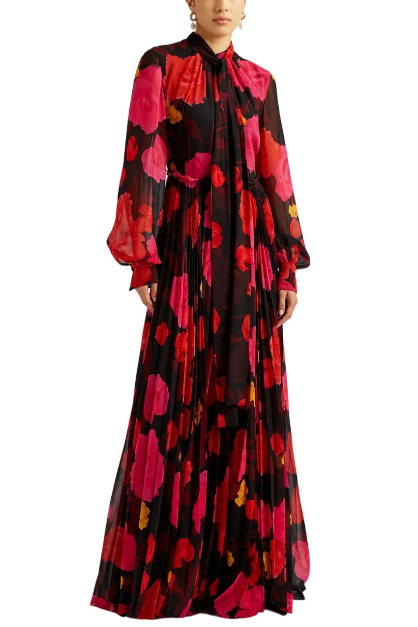 LONG SLEEVE GOWN WITH PLEATED SKIRT - 3