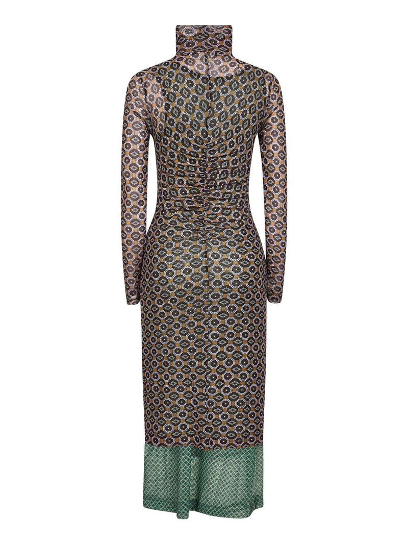 Dries Van Noten Brown printed mesh layered midi dress outlook