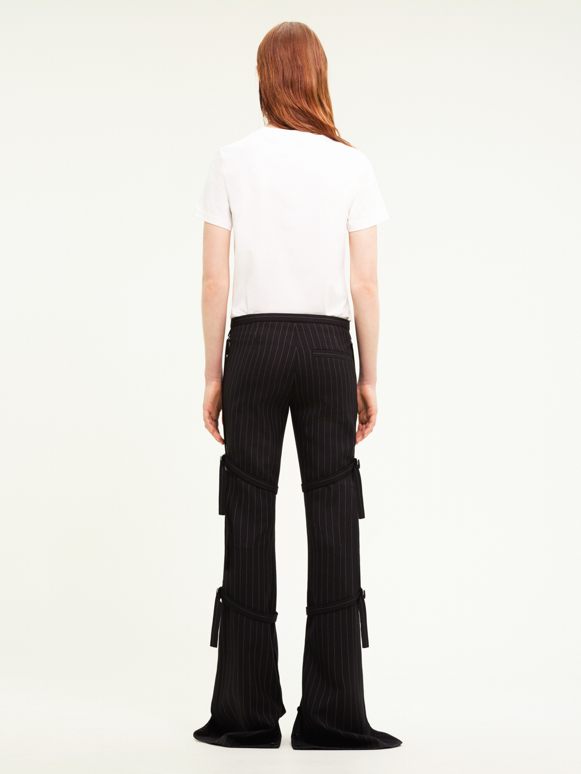 MULTI-STRAPS PINSTRIPES BOOTCUT PANTS - 4