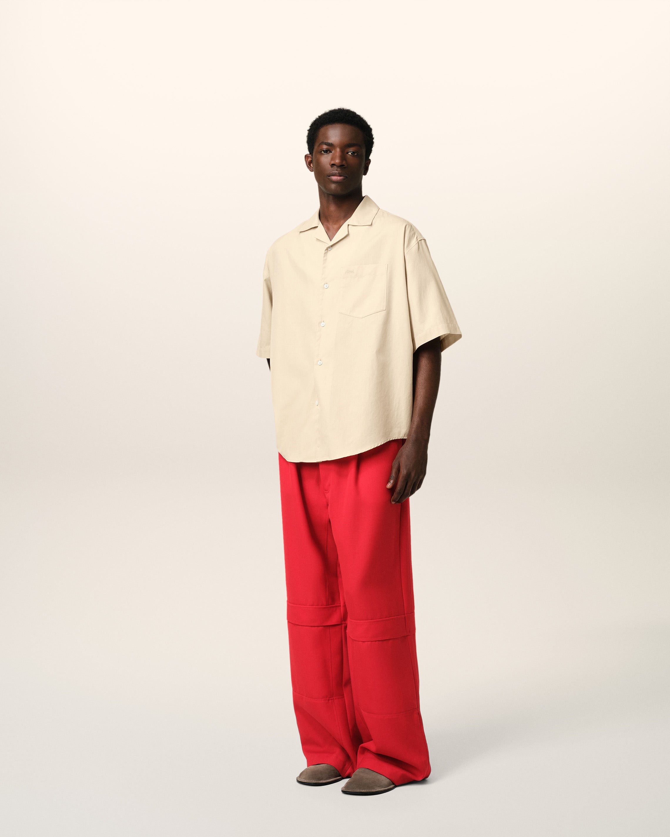 BEIGE COTTON SHORT SLEEVE BOXY SHIRT - 6
