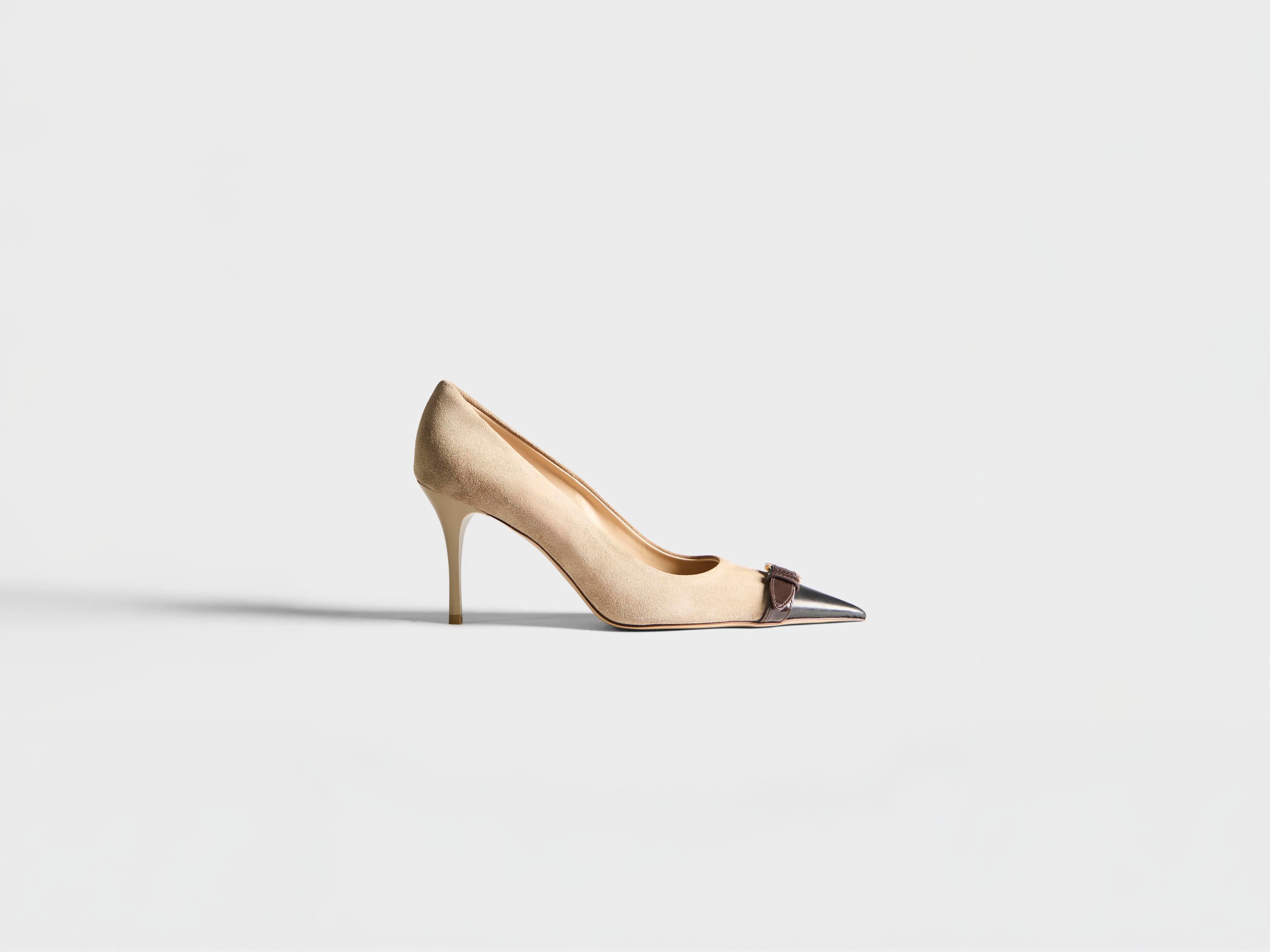 WOMENS HEELED BUCKLE SLING BACK IN TAUPE & BLACK - 1