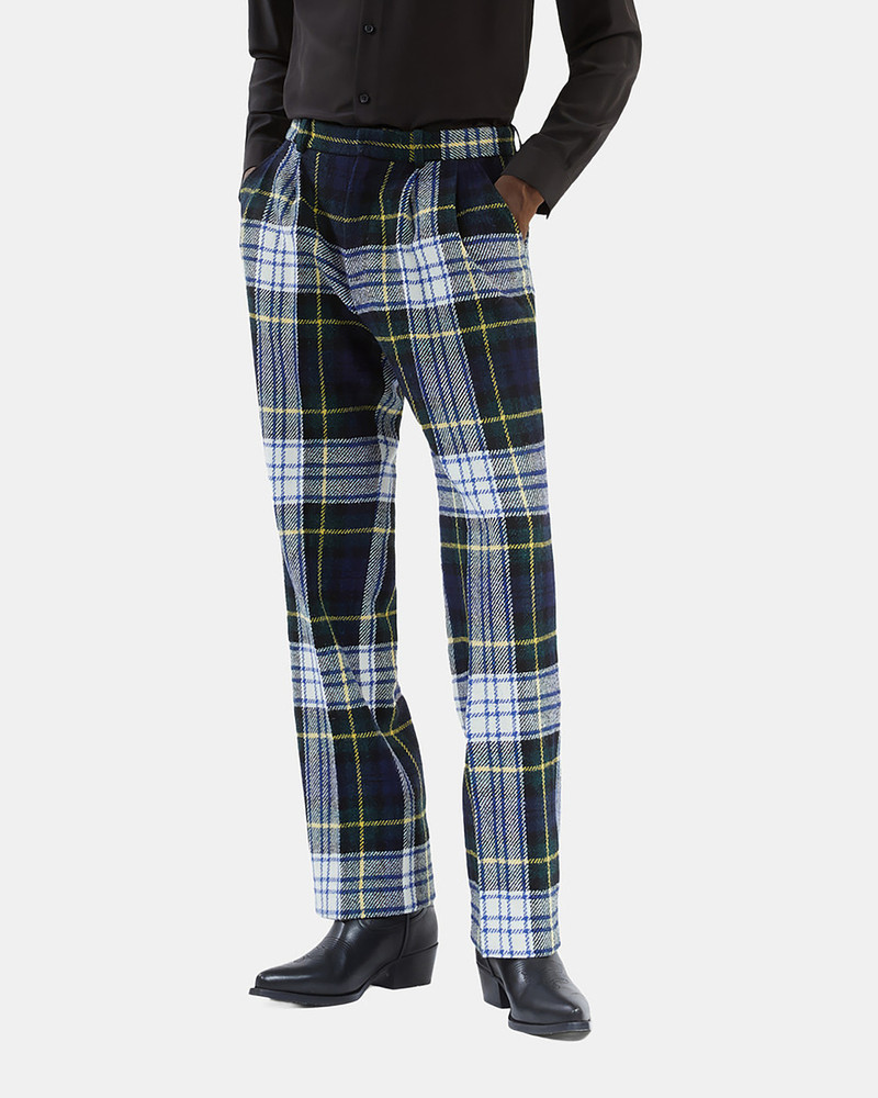 THE KOOPLES X HARRIS TWEED WIDE-LEG WOOL PANTS IN GREEN AND NAVY BLUE 4