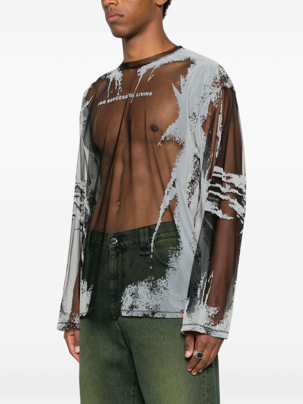 abstract-print mesh T-shirt - 3