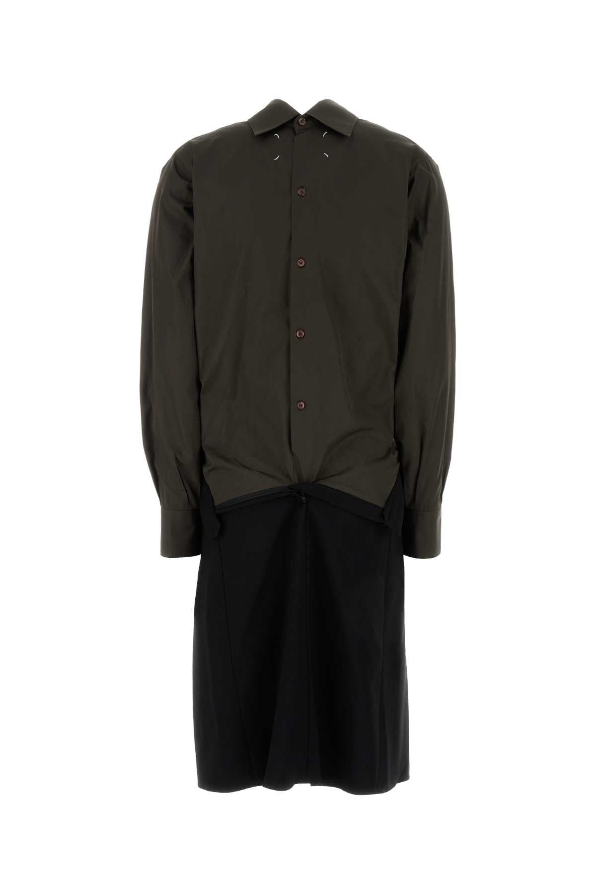 Maison Margiela Women Two-Tone Poplin And Wool Shirt Dress - 2