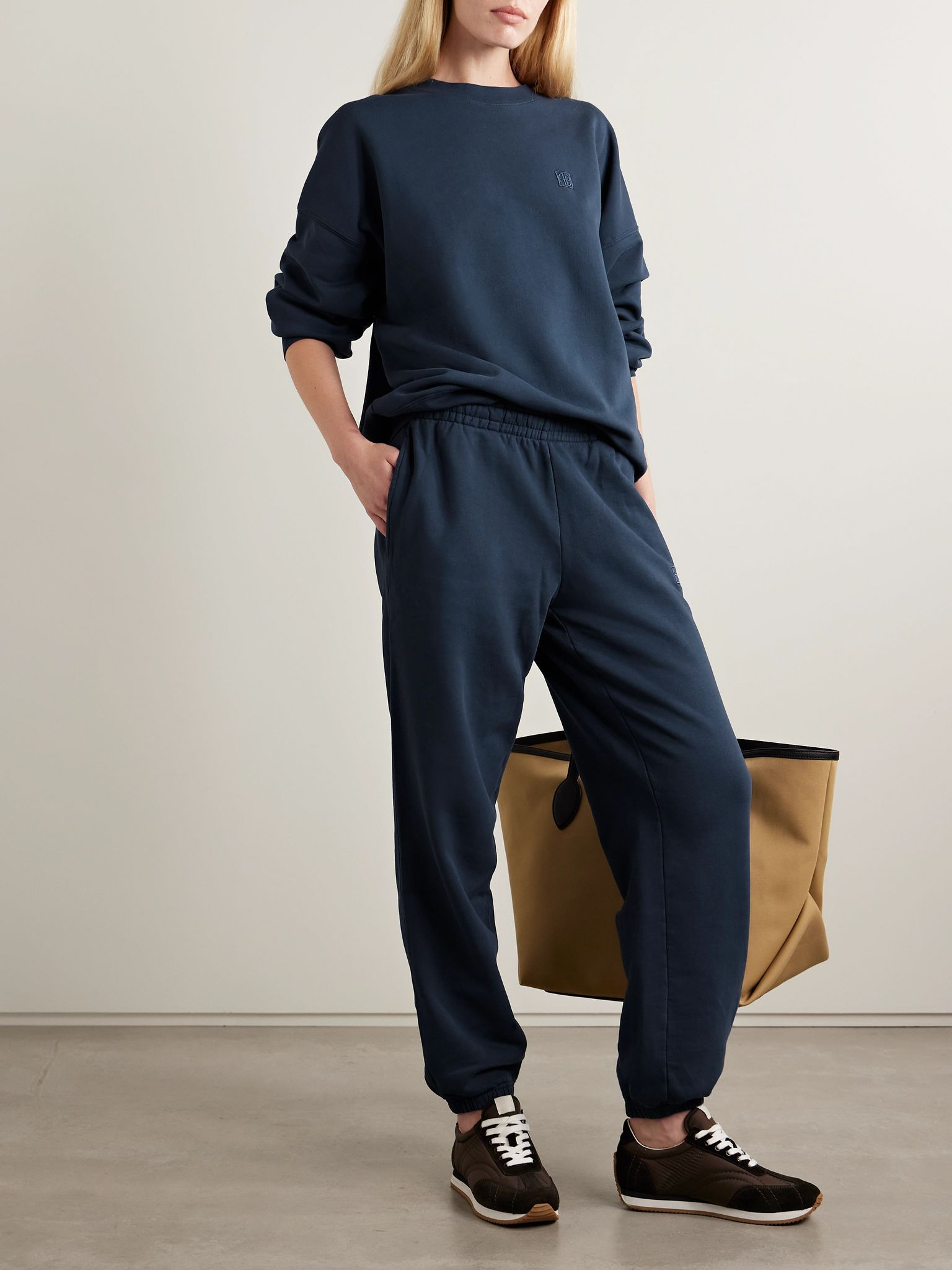 Miles embroidered cotton-jersey sweatshirt Navy - 2