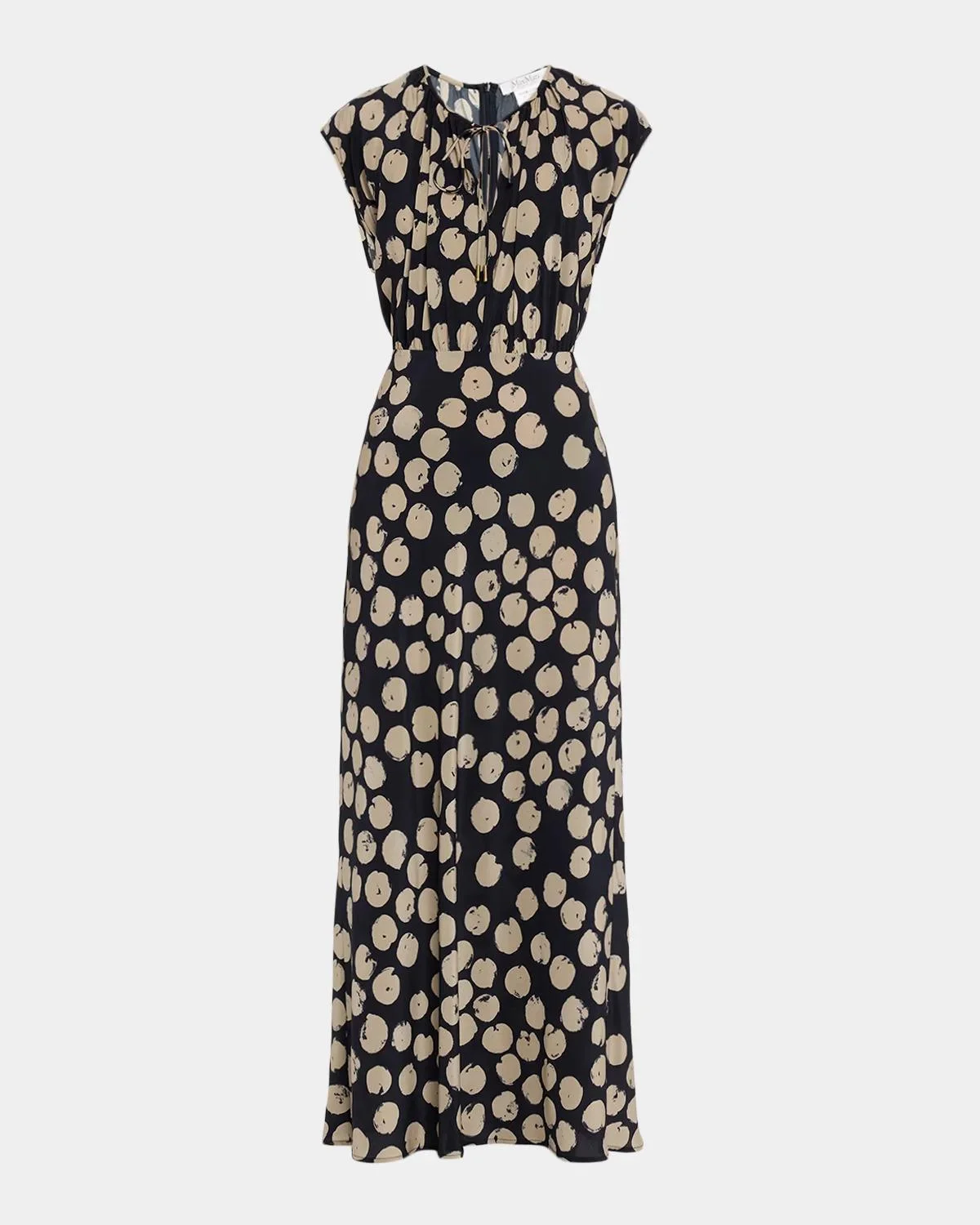 Cap-Sleeve Dot-Print Silk Belted Maxi Dress - 1