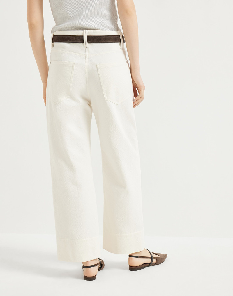 Brunello Cucinelli Dyed cotton and wool wrinkled denim square chino trousers with monili outlook
