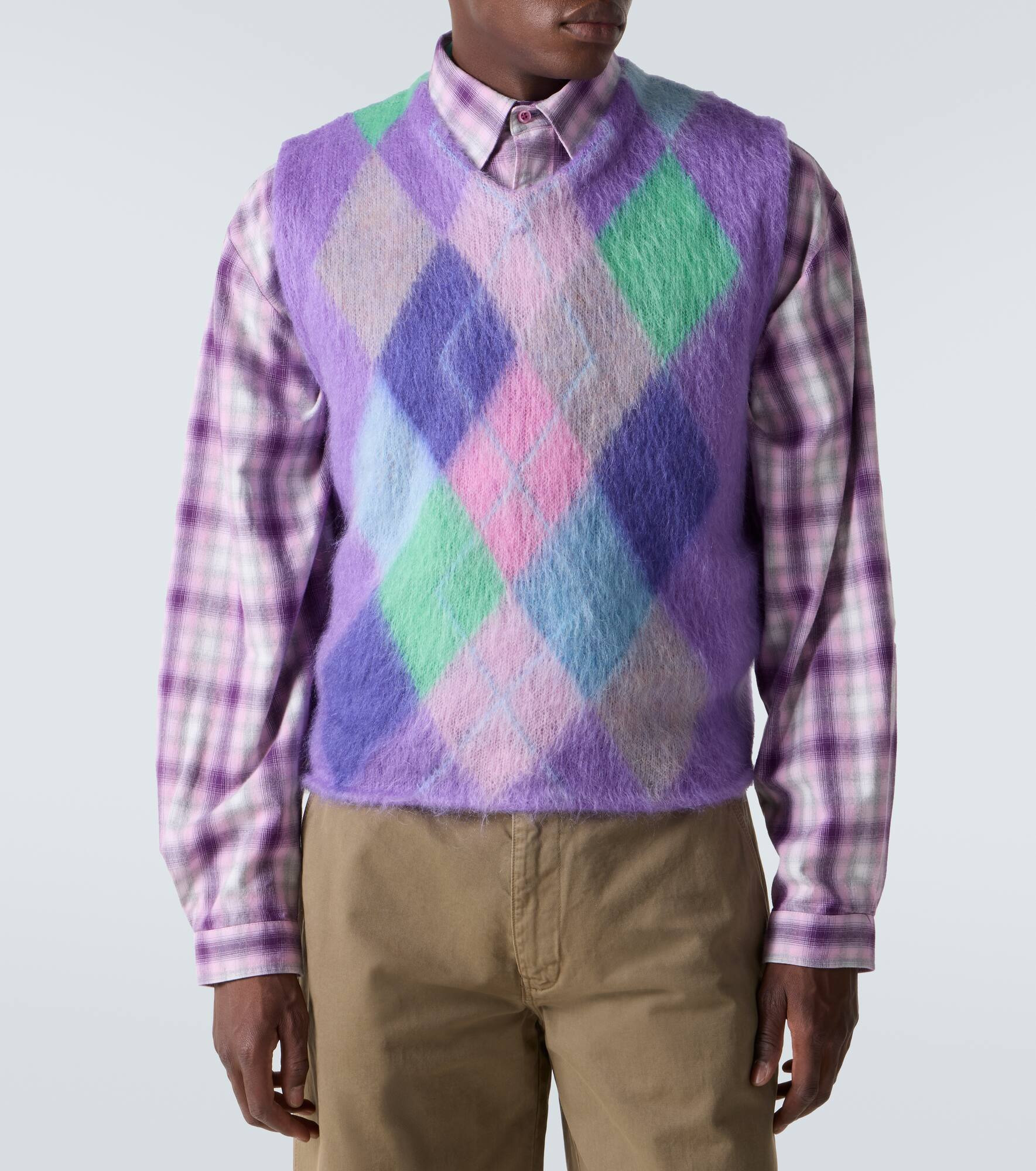 Checked mohair-blend sweater vest - 3