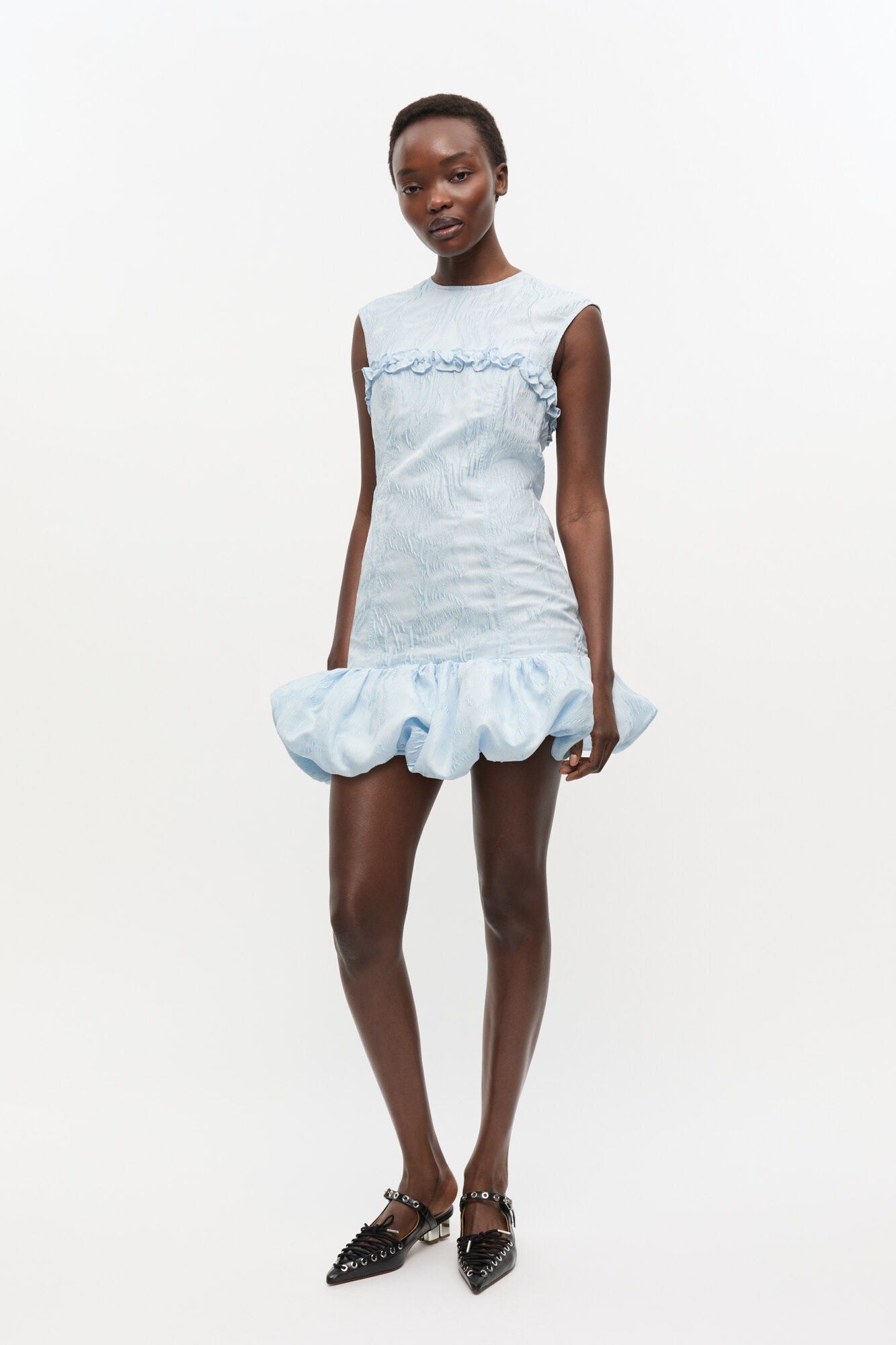 BLUE TEXTURED CLOQUE CORSET MINI DRESS - 2