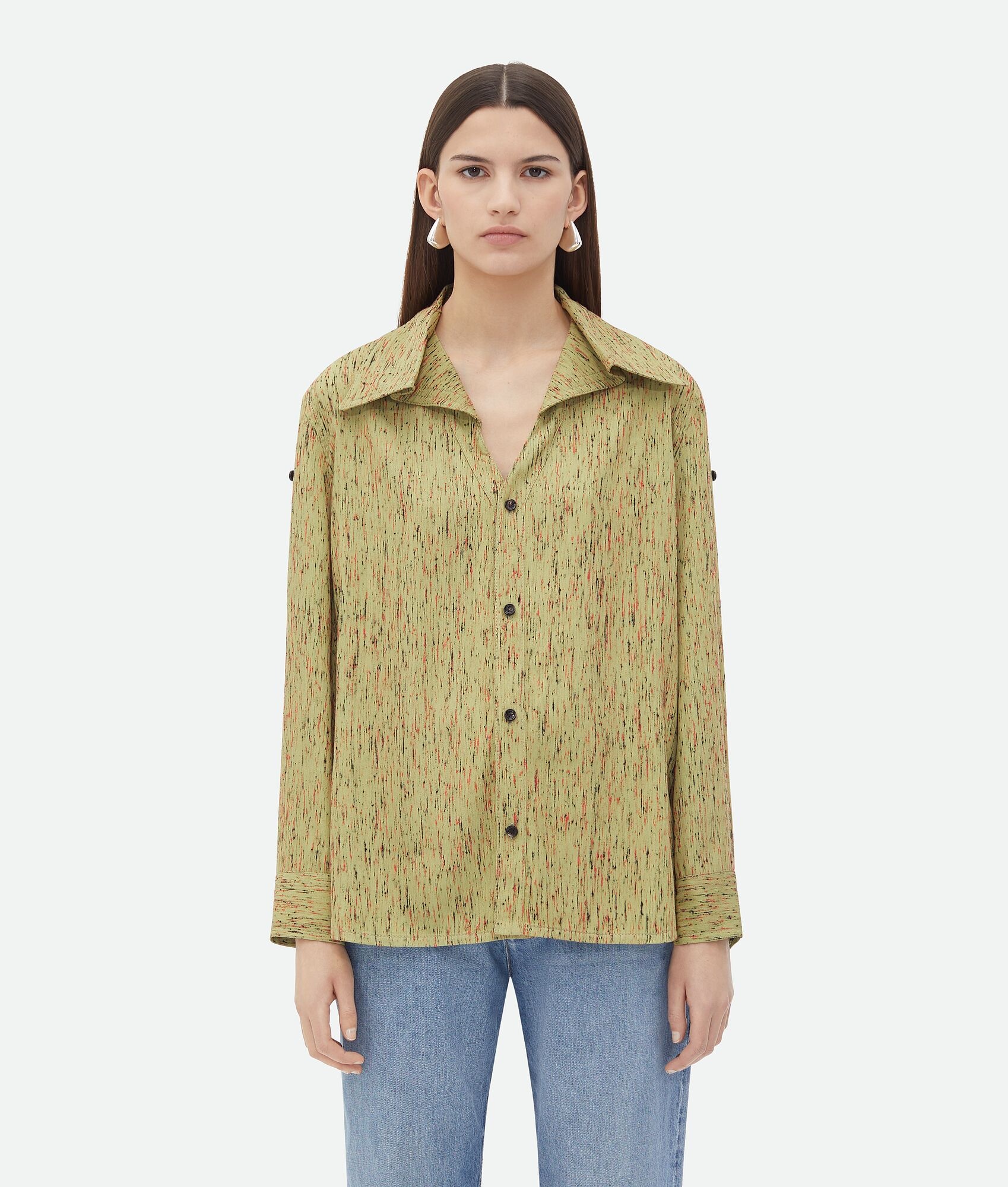 Textured Viscose Stripe Shirt With Folded Collar - 1