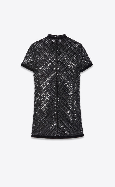 SAINT LAURENT short sheer dress with sequined check pattern outlook