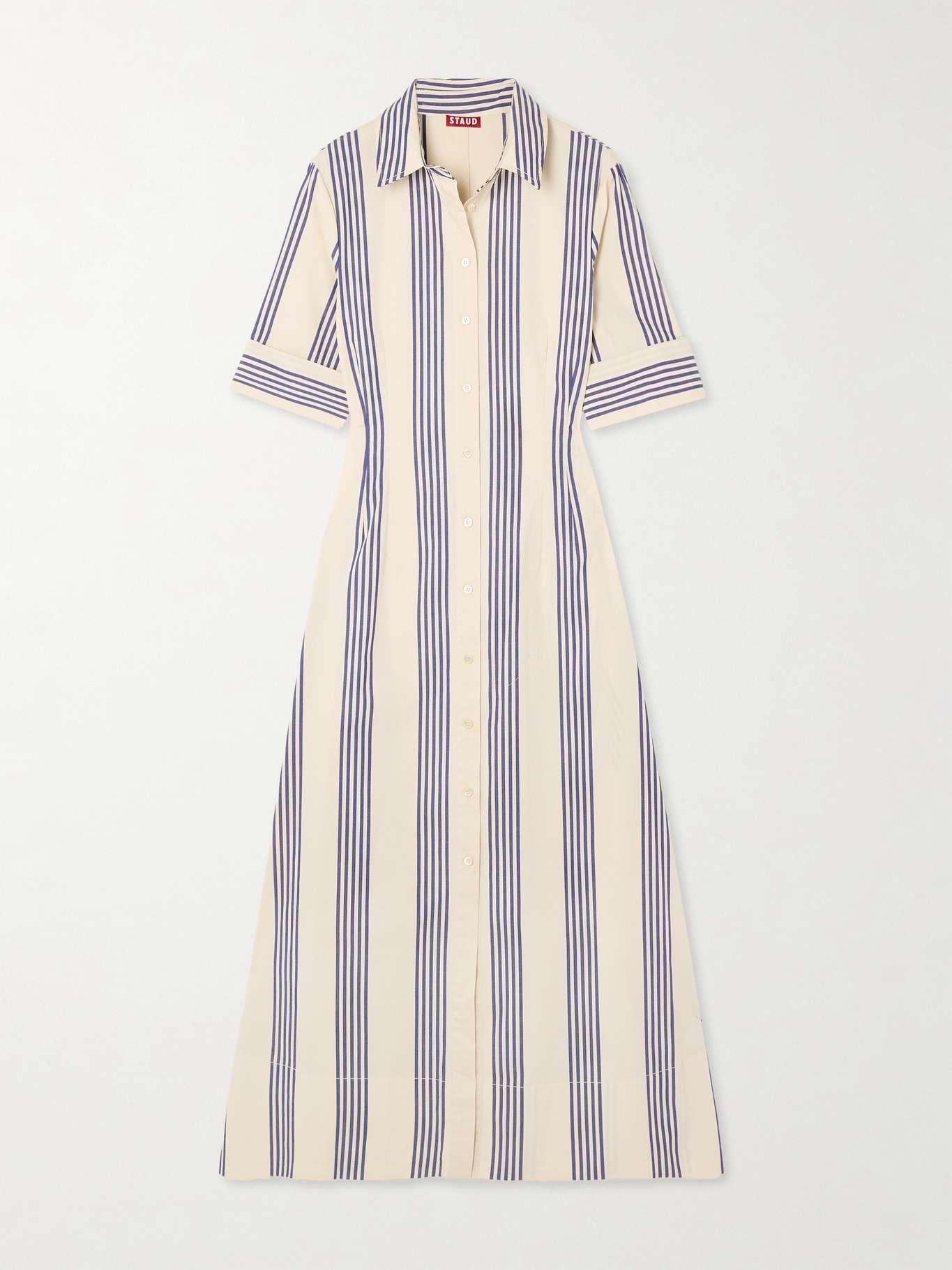 Joan striped cotton-blend poplin midi shirt dress - 1