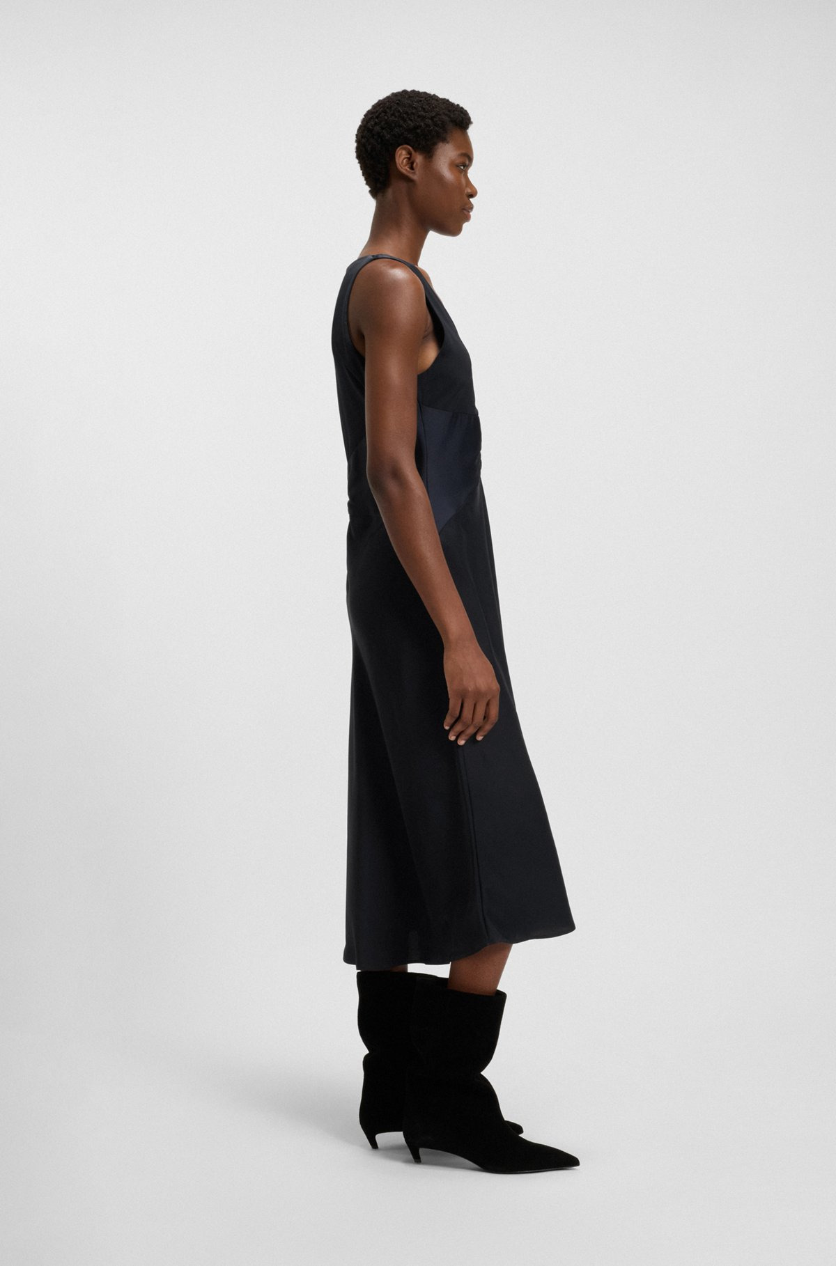 CRINKLE-SATIN DRESS WITH GATHERED FRONT - 3