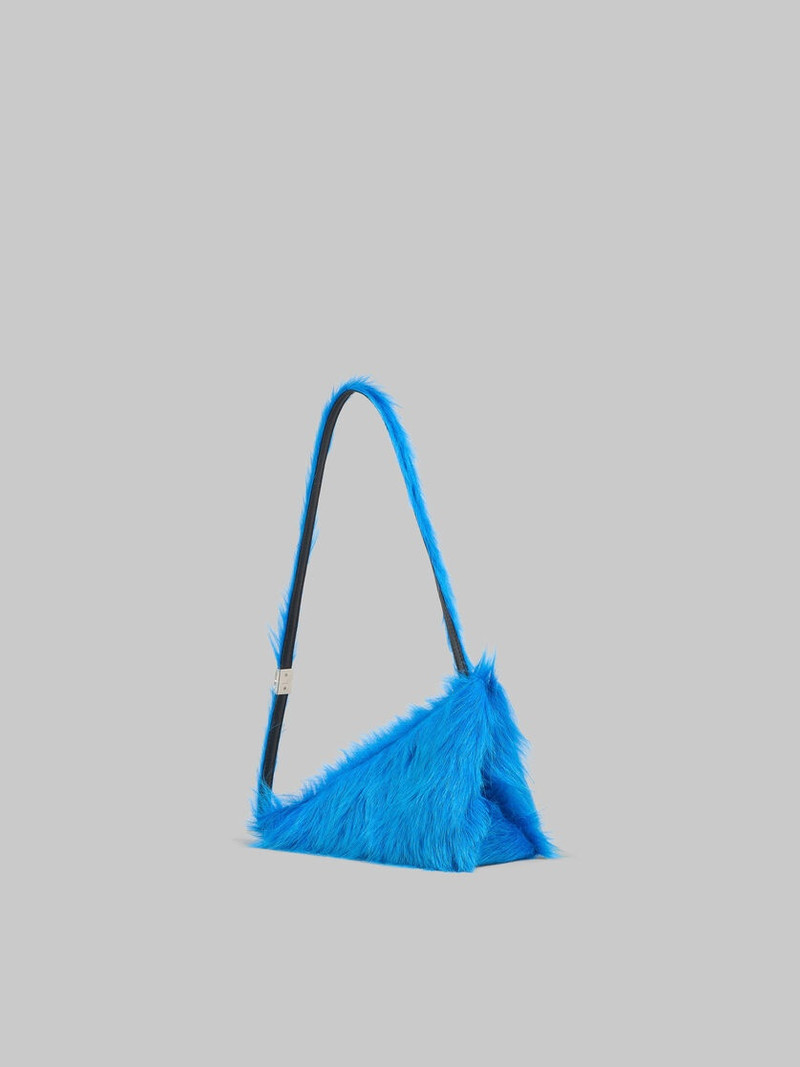 BLUE LONG-HAIR CALFSKIN PRISMA TRIANGLE CROSSBODY BAG 3