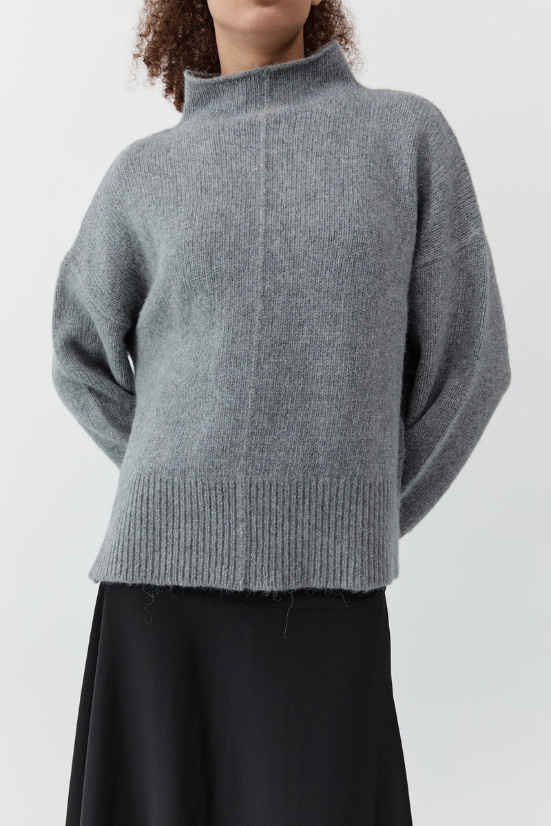 Wool Blend Mock Neck Sweater - Concrete 4