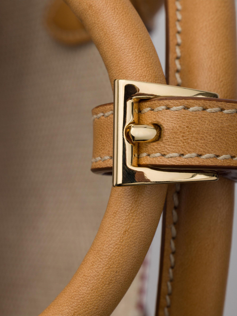 Women's Buckle Canvas and Leather Tote Bag - Beige Khaki 6