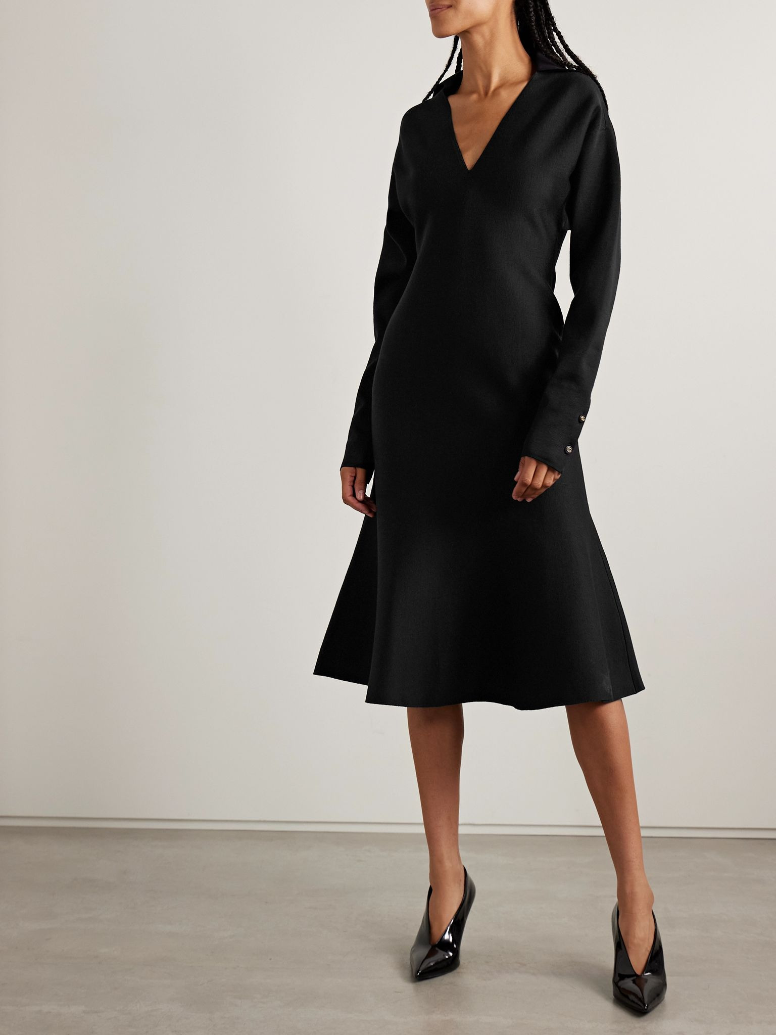 Wool-blend midi shirt dress Black - 3