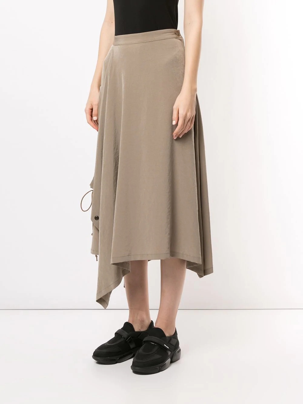 lace-up asymmetric-hem midi skirt - 3